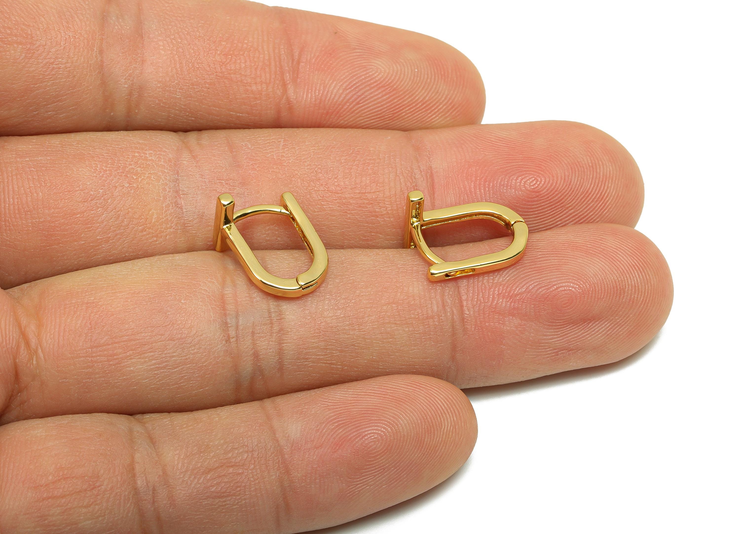 Brass Hoop Earring - Brass Bar English Lock Earring - Brass Geometry  Hoop Earring -18K Real Gold Plating - 13.1x9x1.55mm - RGP8295 - DOMEDBAZAAR