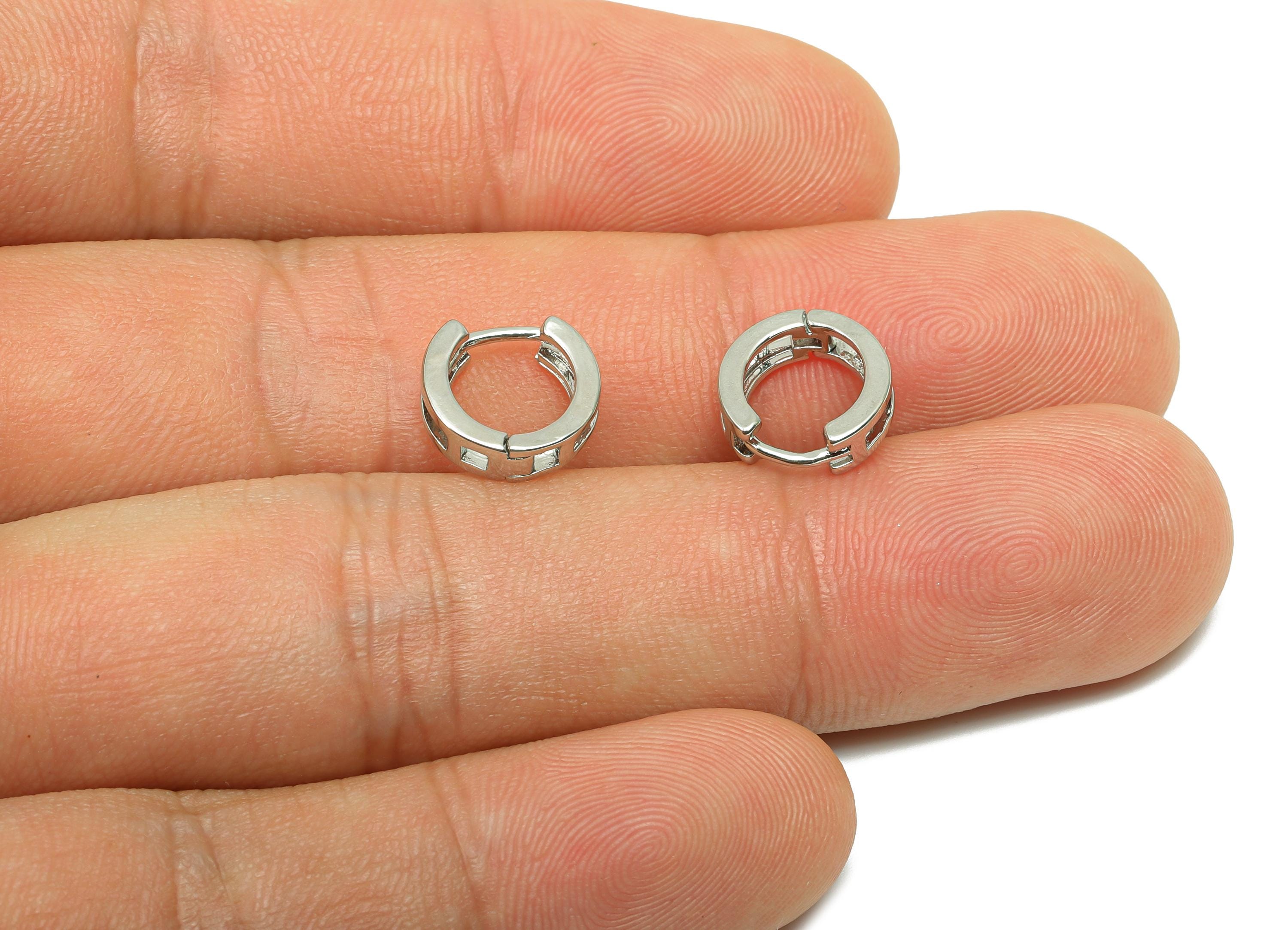 Round Minimalist Earring - For Girl's Mini Huggie Earring - Brass Daily Wear Hoop Ear - 18K Real White Gold Plated-10.01x10.4x2.03mm-RGP8244 - DOMEDBAZAAR