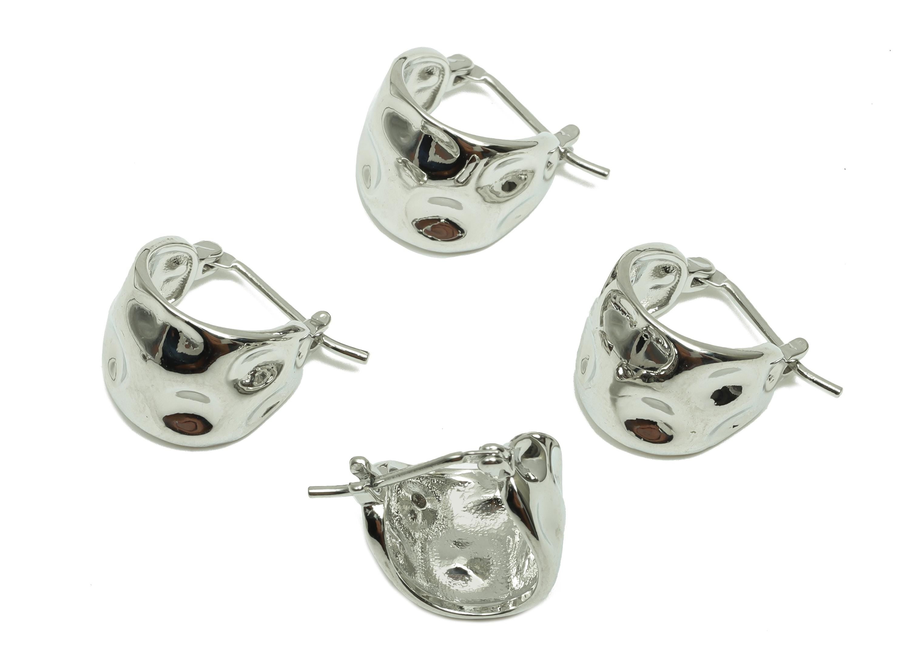 Hammered Hinged Earring - For Women's Huggie Earring - Brass Daily Wear Hoop Ear - 18K Real White Gold Plated - 8.6x4.285x1.82mm - RGP8250 - DOMEDBAZAAR