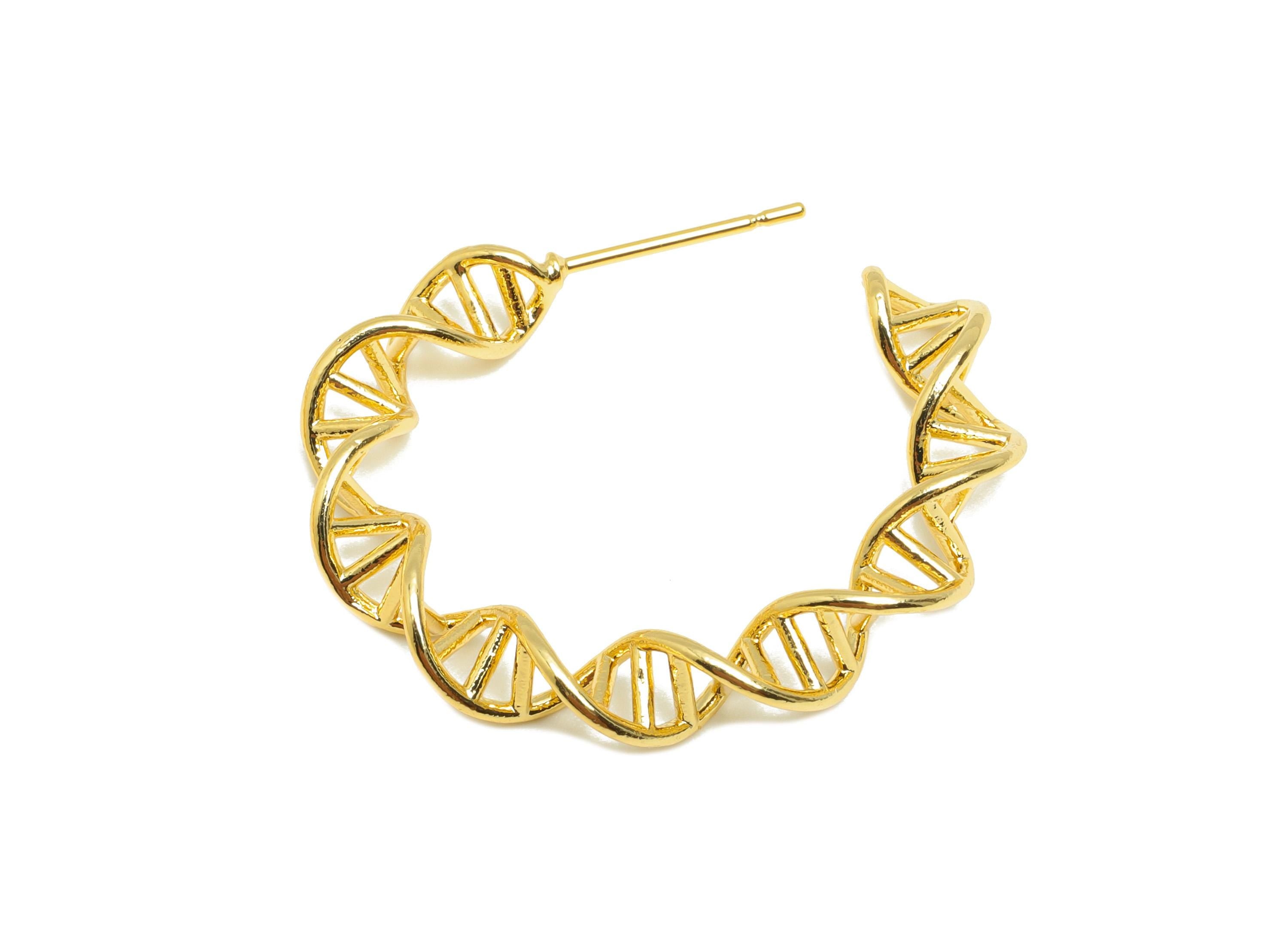Brass Circle Earring Stud - Gold Wave DNA Earring Post for Women - C Hoop Daily Wear Earring - 18K Real Gold Plated -32x26.7x4.9mm - RGP8861 - DOMEDBAZAAR