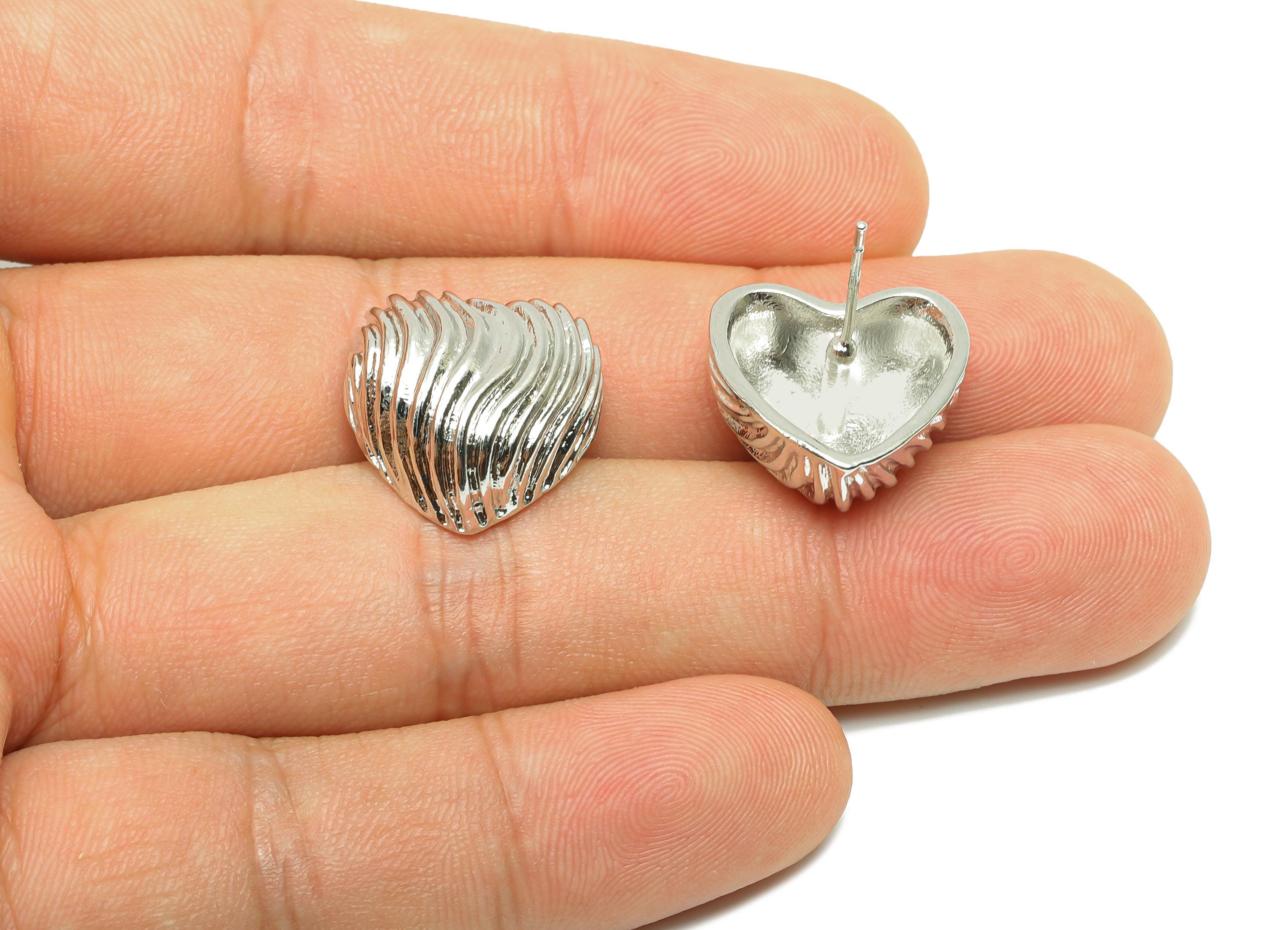 Textured Heart Earring - For Lady's Earring Stud - Valentine's Day Earring Post - 18K Real White Gold Plating - 17.38x17.41x9.18mm - RGP8251 - DOMEDBAZAAR