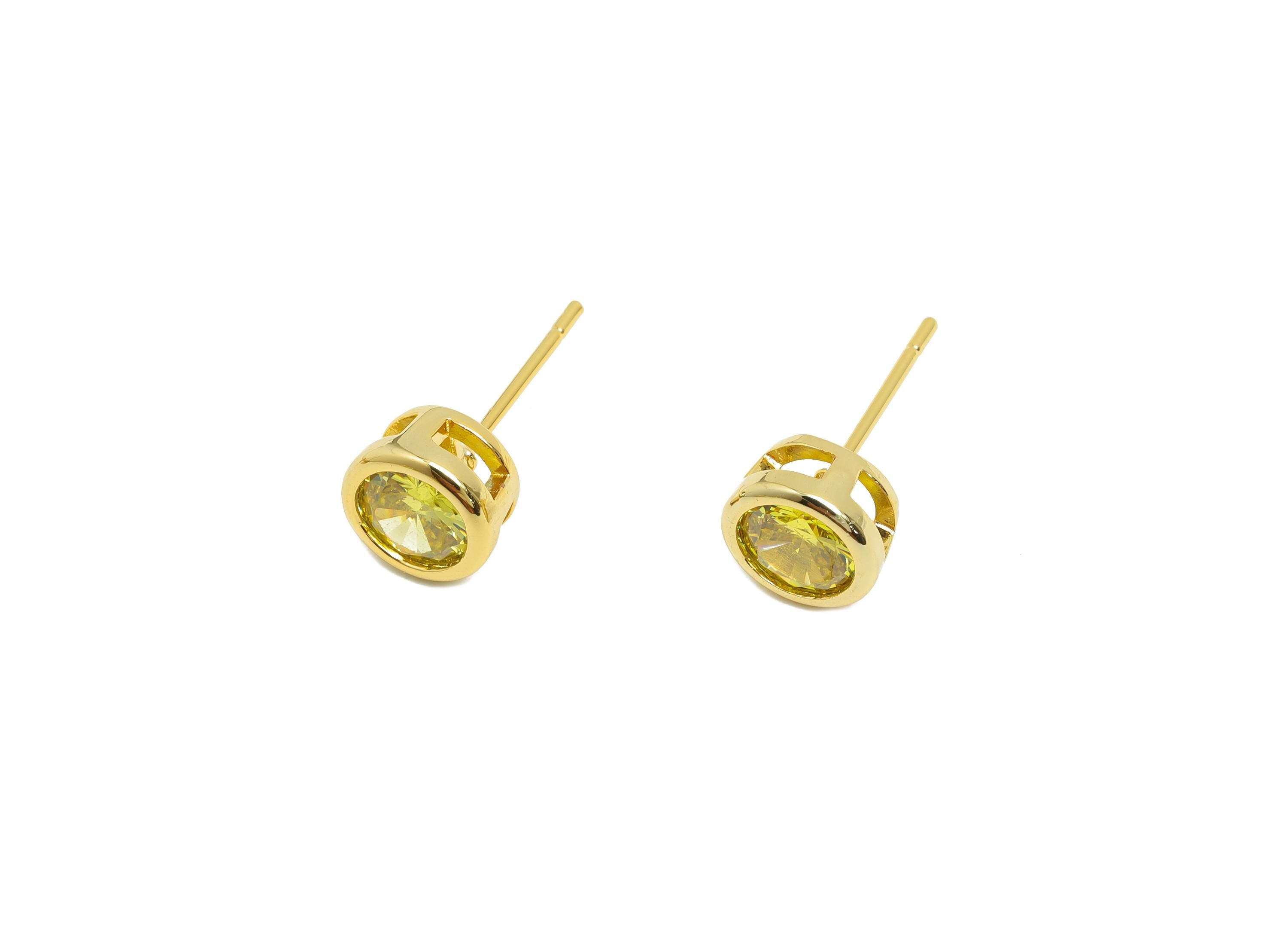 Brass CZ Earring Post - Brass Golden Earring Stud - Brass Cubic Zircon Earring Post  - 18K Real Gold Plating - 16x7x5.5mm - RGP8395M - DOMEDBAZAAR