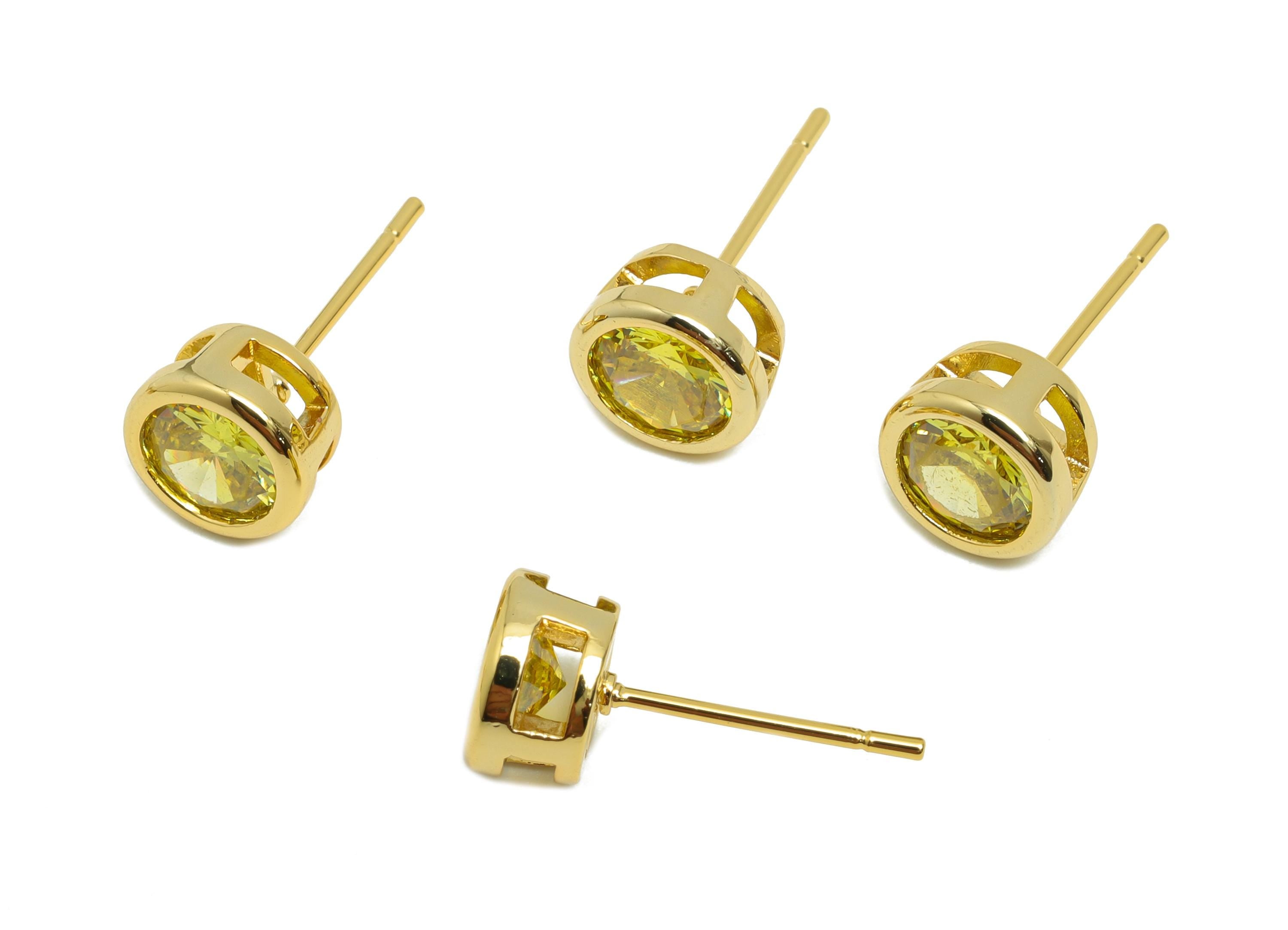 Brass CZ Earring Post - Brass Golden Earring Stud - Brass Cubic Zircon Earring Post  - 18K Real Gold Plating - 16x7x5.5mm - RGP8395M - DOMEDBAZAAR