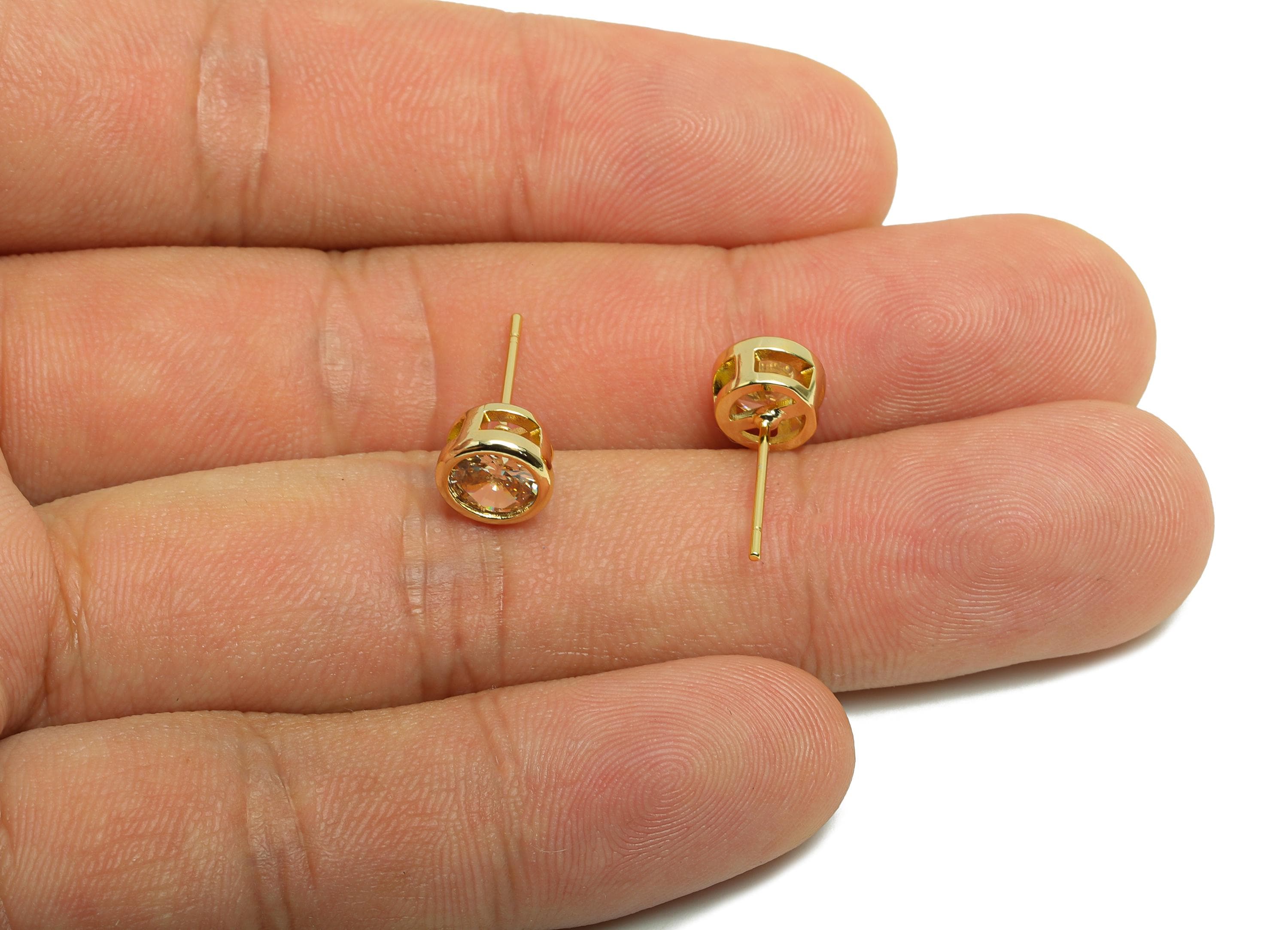 Brass CZ Earring Post - Brass Champagne Earring Stud - Brass Cubic Zircon Earring Post - 18K Real Gold Plating - 16x7x5.5mm - RGP8395X - DOMEDBAZAAR