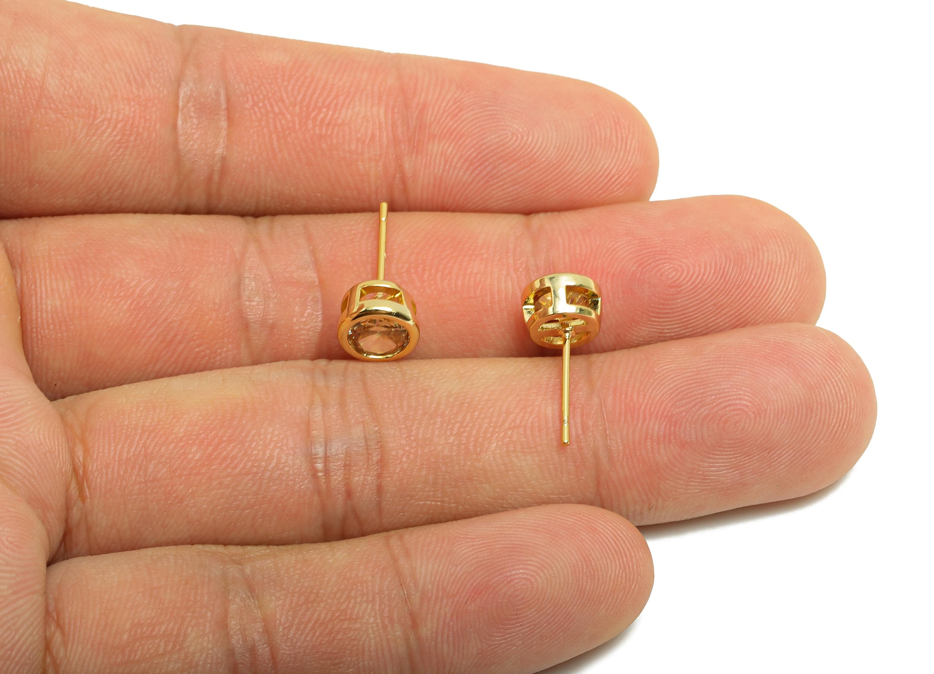 Brass CZ Earring Post - Brass Champagne Earring Stud - Cubic Zircon Earring Post  - Gold Jewelry - 18K Real Gold Plating - 16x7x5mm-RGP8395R - DOMEDBAZAAR