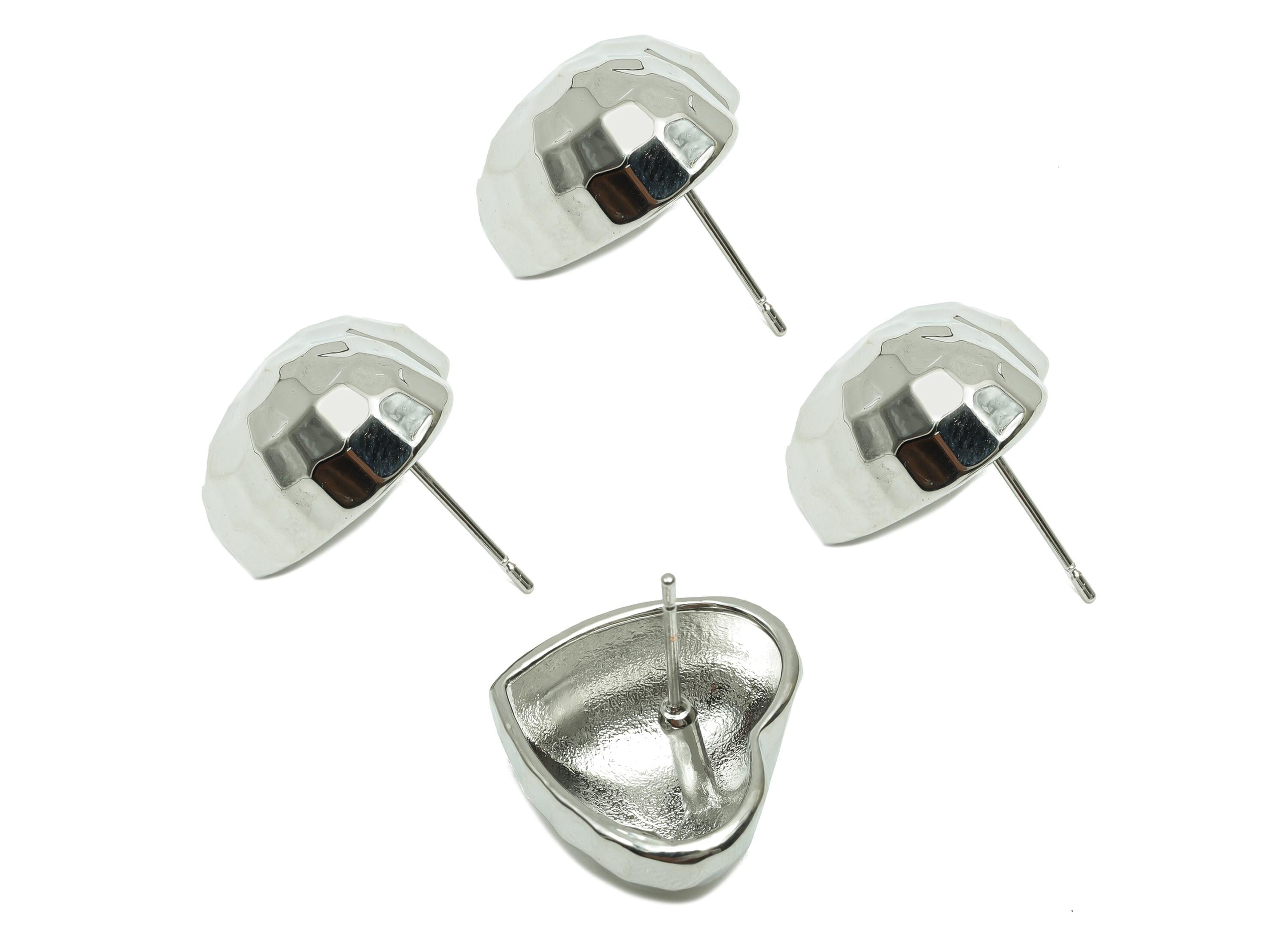 Multifaceted Heart Ear - For Lady's Earring Stud - Valentine's Day Earring Post - 18K Real White Gold Plating - 16.03x18.27x8.87mm - RGP8255 - DOMEDBAZAAR