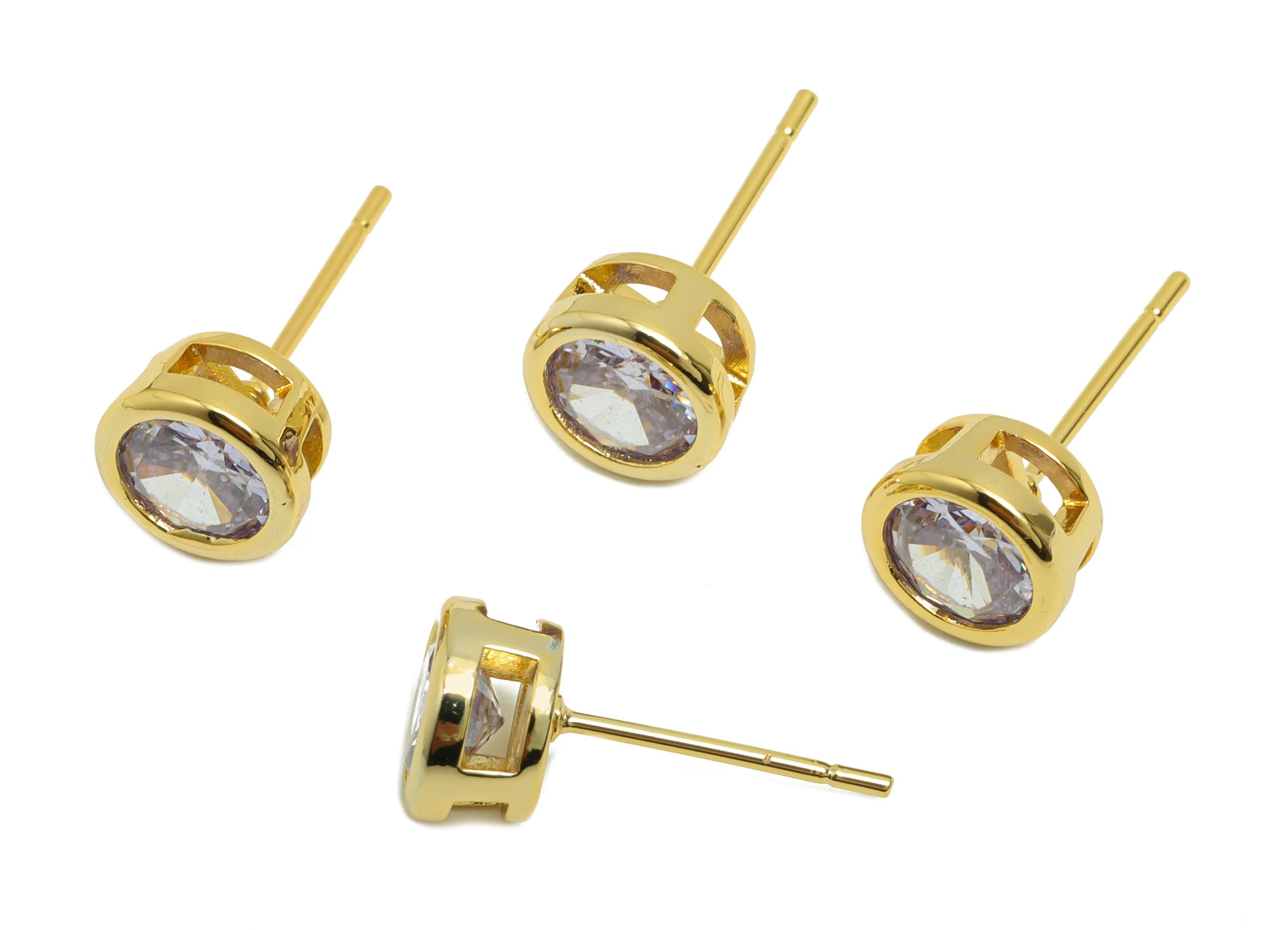 Brass CZ Earring Post - Brass Lavende Earring Stud - Cubic Zircon Earring Post  - Gold Jewelry - 18K Real Gold Plated -16x7x5mm-RGP8395Z - DOMEDBAZAAR