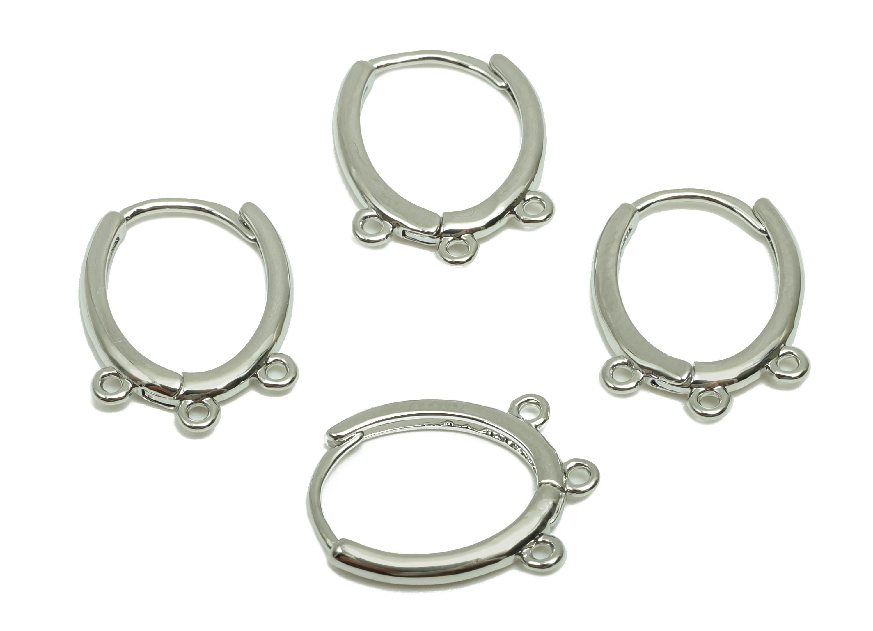 Oval Huggie Earring - For Lady's Hoop Ear with 3 Loop - Brass Jewelry Making Ear - 18K Real White Gold Plated - 16.41x12.10x1.76mm - RGP8257 - DOMEDBAZAAR