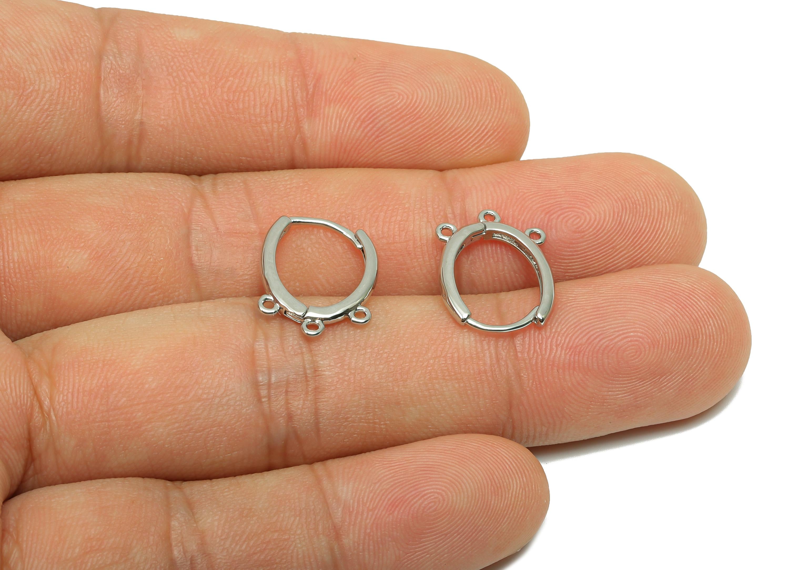 Oval Huggie Earring - For Lady's Hoop Ear with 3 Loop - Brass Jewelry Making Ear - 18K Real White Gold Plated - 16.41x12.10x1.76mm - RGP8257 - DOMEDBAZAAR