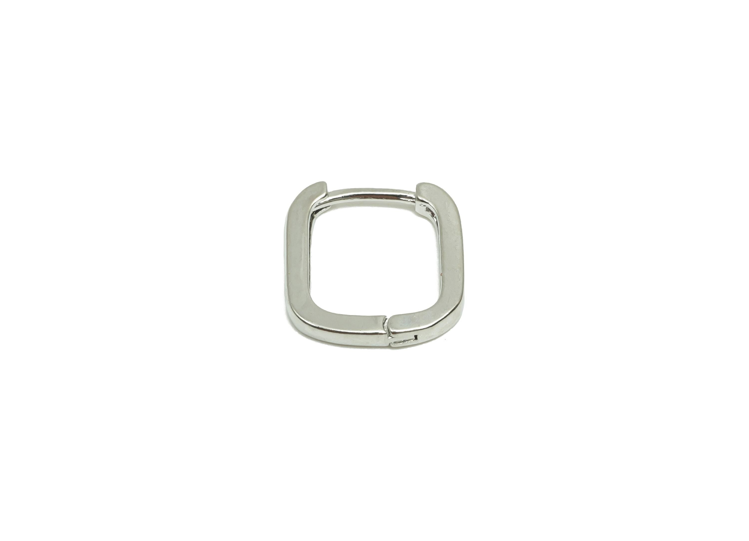 Square Minimalist Earring - For Girl's Huggie Earring - Brass Daily Wear Hoop Ear - 18K Real White Gold Plated - 12.17x11.97x1.74mm -RGP8258 - DOMEDBAZAAR