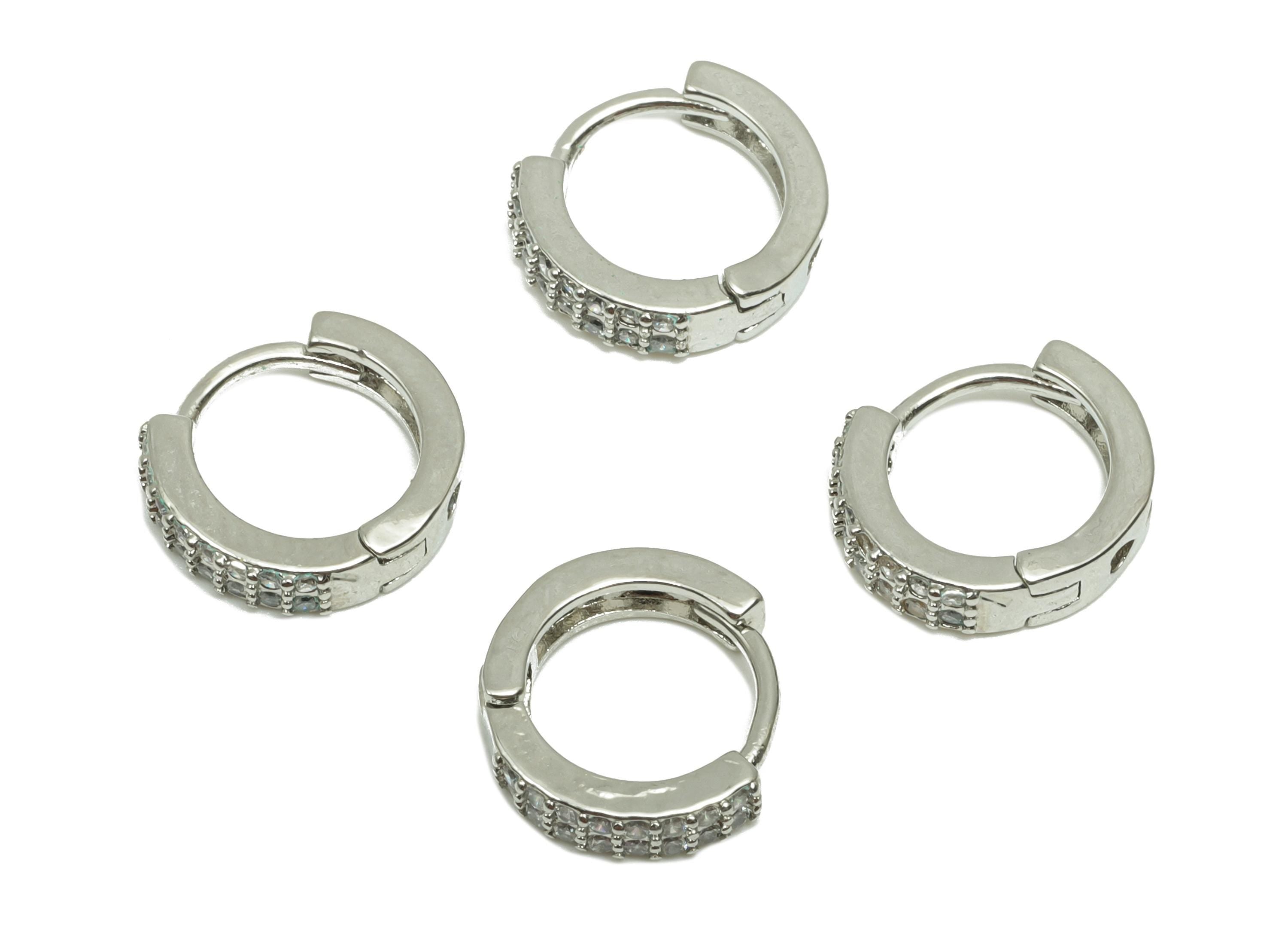 Zircon Round Huggie Earring - For Lady's Hoop Earring - Brass Mini Daily Wear Ear - 18K Real White Gold Plated - 10.27x11.14x2.6mm - RGP8259 - DOMEDBAZAAR