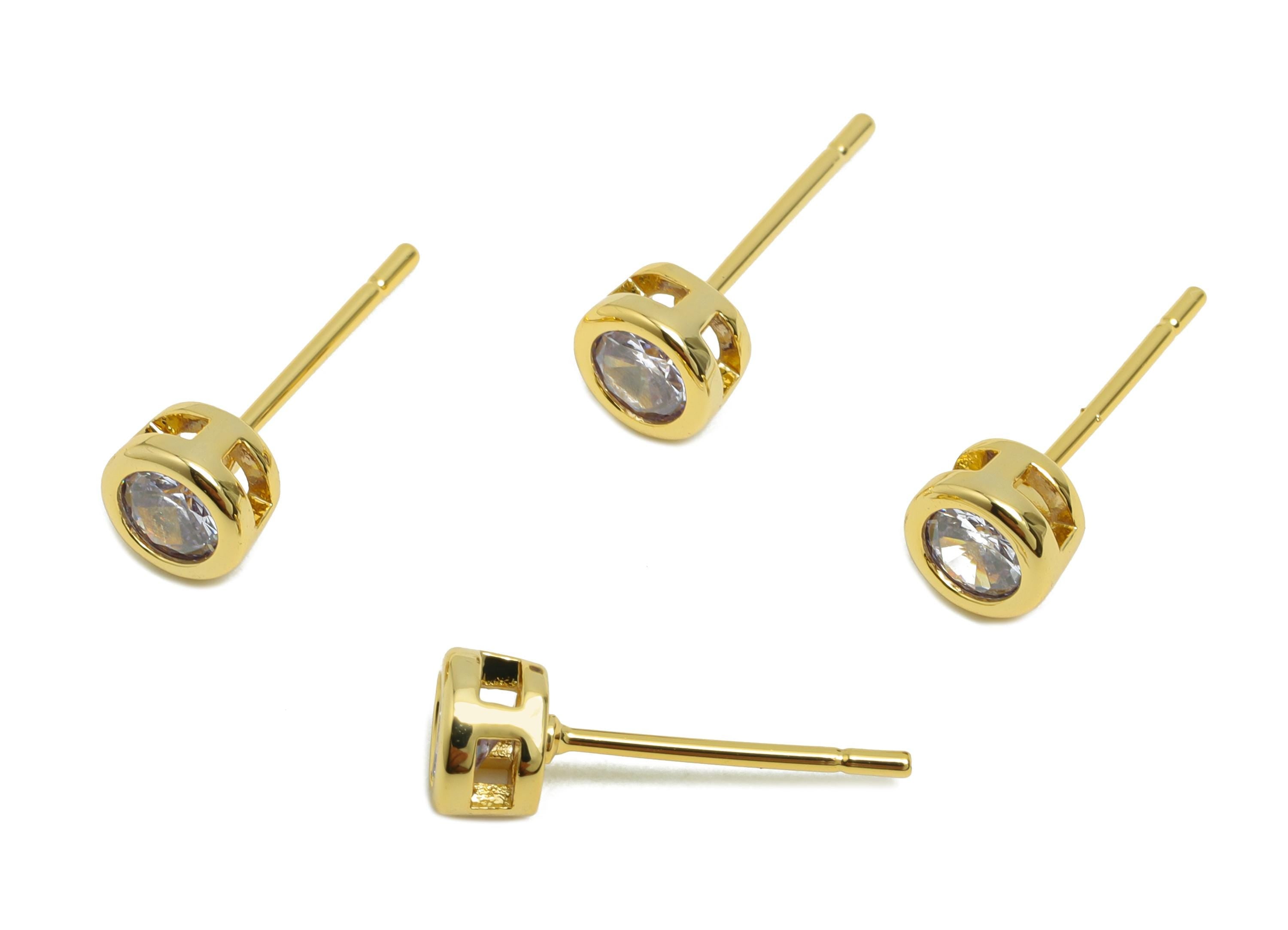 Brass CZ Earring Post - Brass Lavende Earring Stud - Cubic Zircon Earring Post  - Gold Jewelry - 18K Real Gold Plated -15x5x3mm-RGP8397A - DOMEDBAZAAR