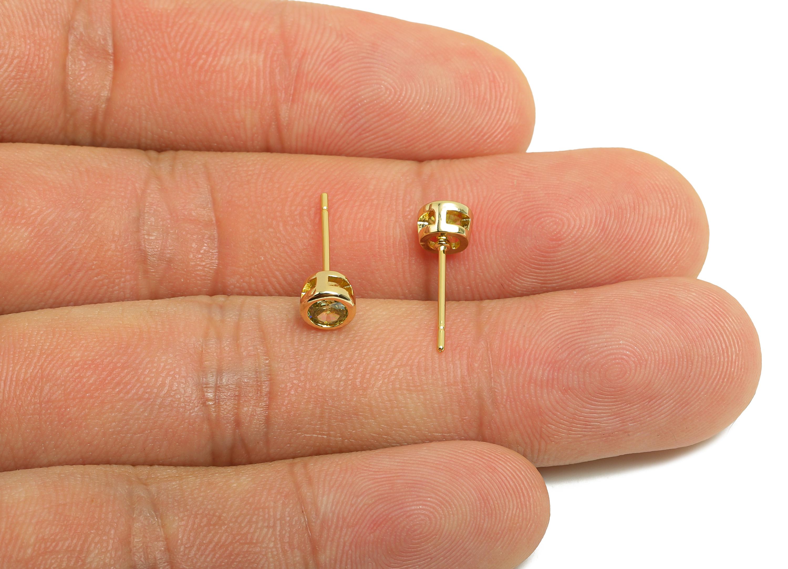 Brass CZ Earring Post - Brass Oilve (CZ-14) Earring Stud - Zircon Earring Post - Gold Jewelry - 18K Real Gold Plated - 15.6x6x4mm - RGP8396Y - DOMEDBAZAAR