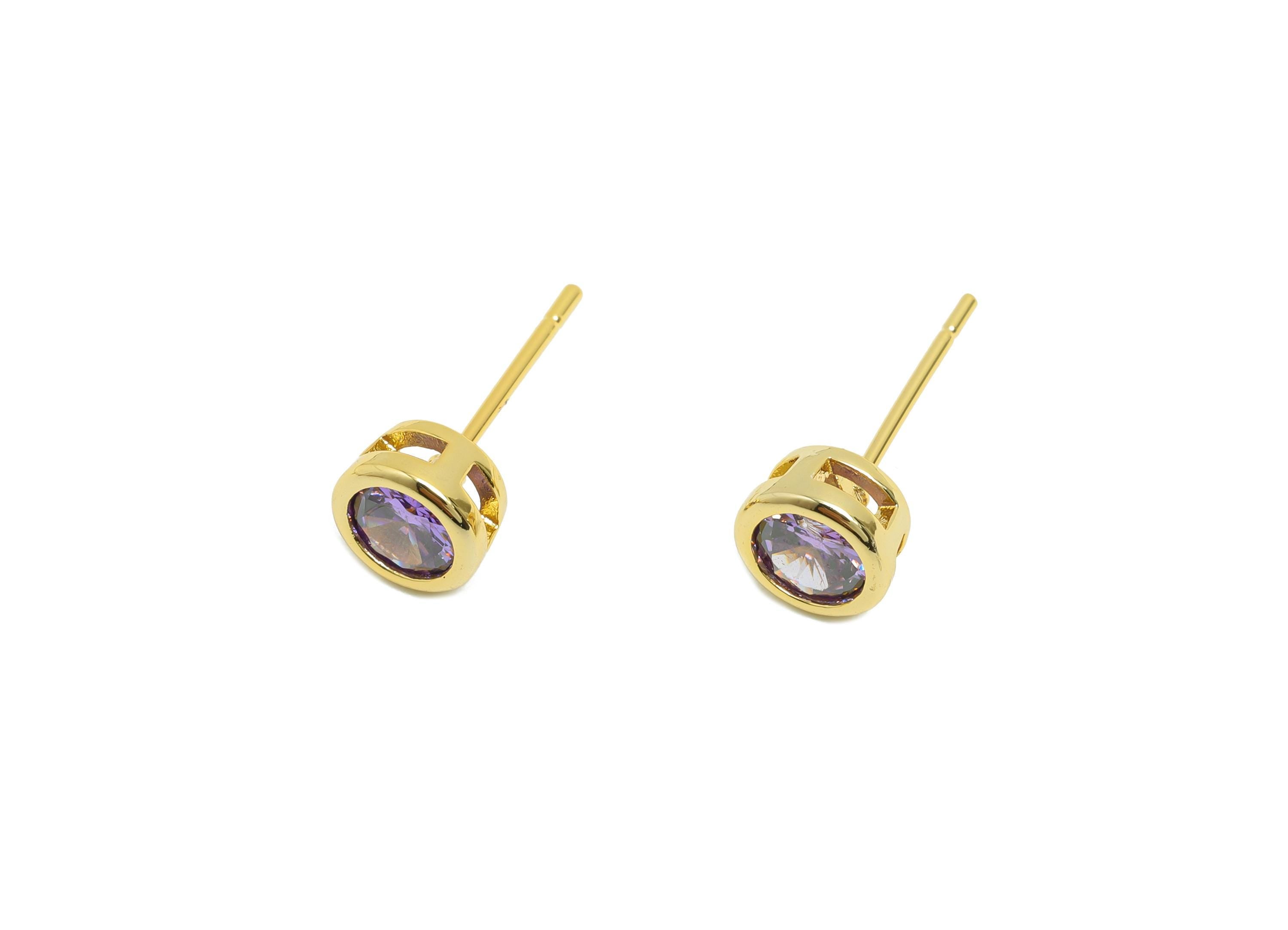 Brass CZ Earring Post - Brass Light Amethyst Earring Stud - Zircon Earring Post - Gold Jewelry - 18K Real Gold Plated - 15.6x6x4mm -RGP8396C - DOMEDBAZAAR