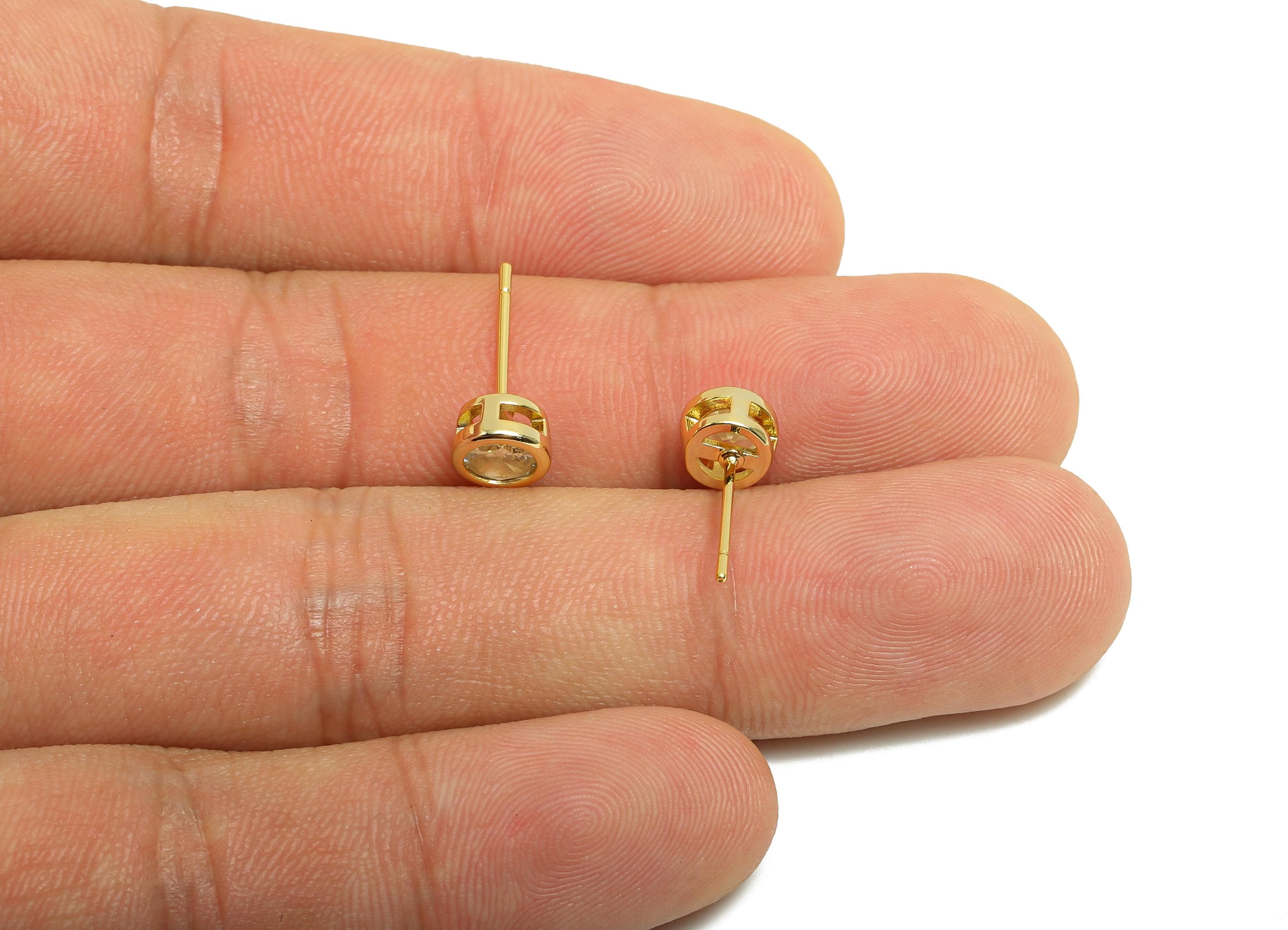 Brass CZ Earring Post - Brass Lemon (CZ-03) Earring Stud - Zircon Earring Post - Gold Jewelry - 18K Real Gold Plated - 15.6x6x4mm -RGP8396L - DOMEDBAZAAR