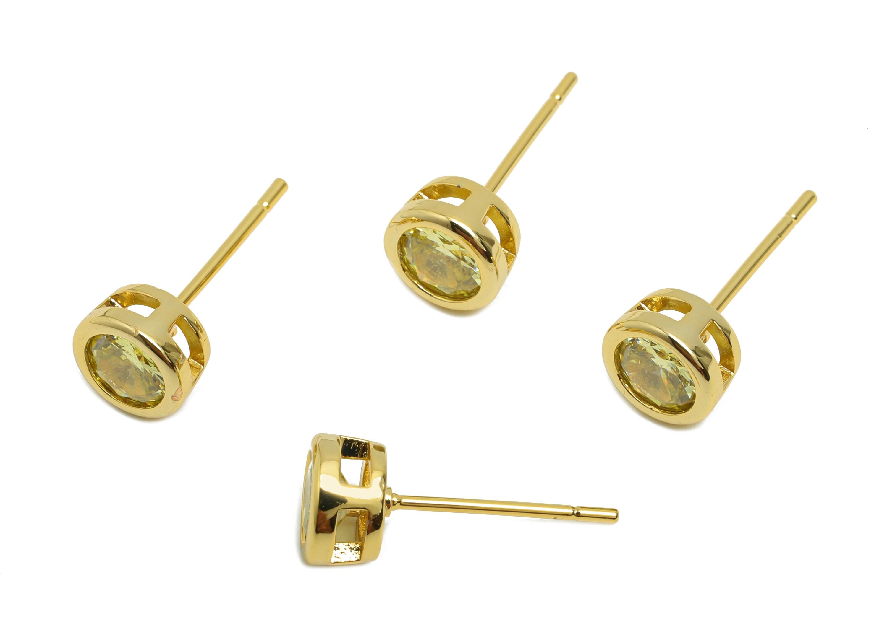 Brass CZ Earring Post - Brass Yellow (CZ-04) Earring Stud - Zircon Earring Post - Gold Jewelry - 18K Real Gold Plated - 15x6x4mm - RGP8396G - DOMEDBAZAAR