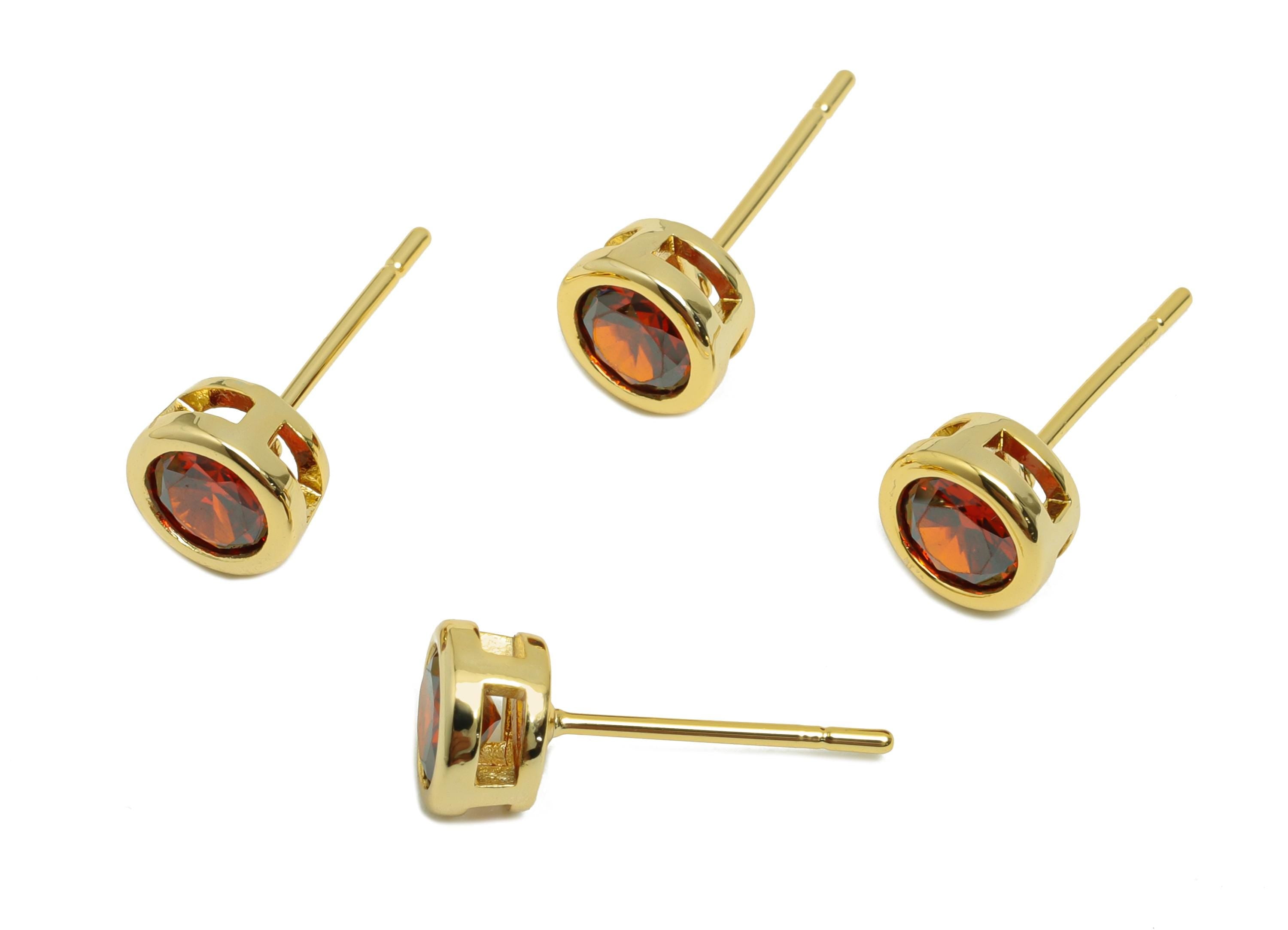 Brass CZ Earring Post - Brass Deep Garnet Earring Stud - Zircon Earring Post - Gold Jewelry - 18K Real Gold Plated - 15x6x4mm - RGP8396D - DOMEDBAZAAR