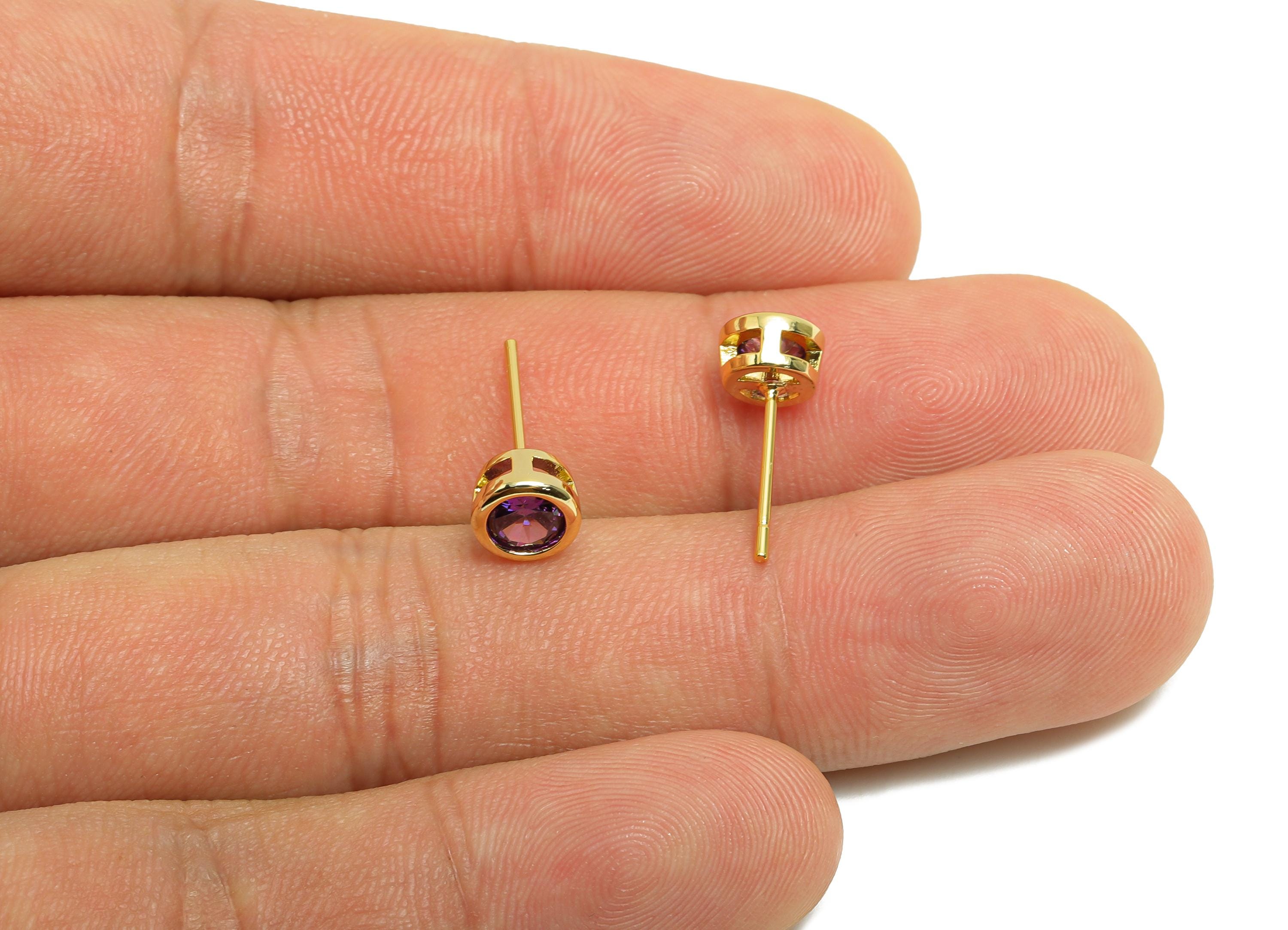 Brass CZ Earring Post - Brass Deep Amethyst Earring Stud - Zircon Earring Post - Gold Jewelry - 18K Real Gold Plated - 15x6x4mm - RGP8396K - DOMEDBAZAAR