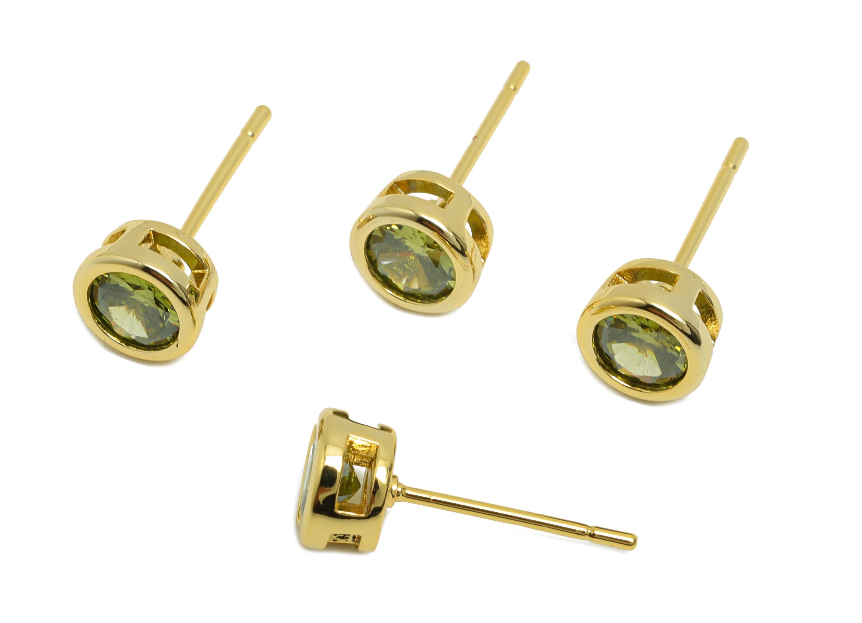 Brass CZ Earring Post - Brass D-Peridot Earring Stud - Zircon Earring Post - Gold Jewelry - 18K Real Gold Plated - 15x6x4mm - RGP8396J - DOMEDBAZAAR