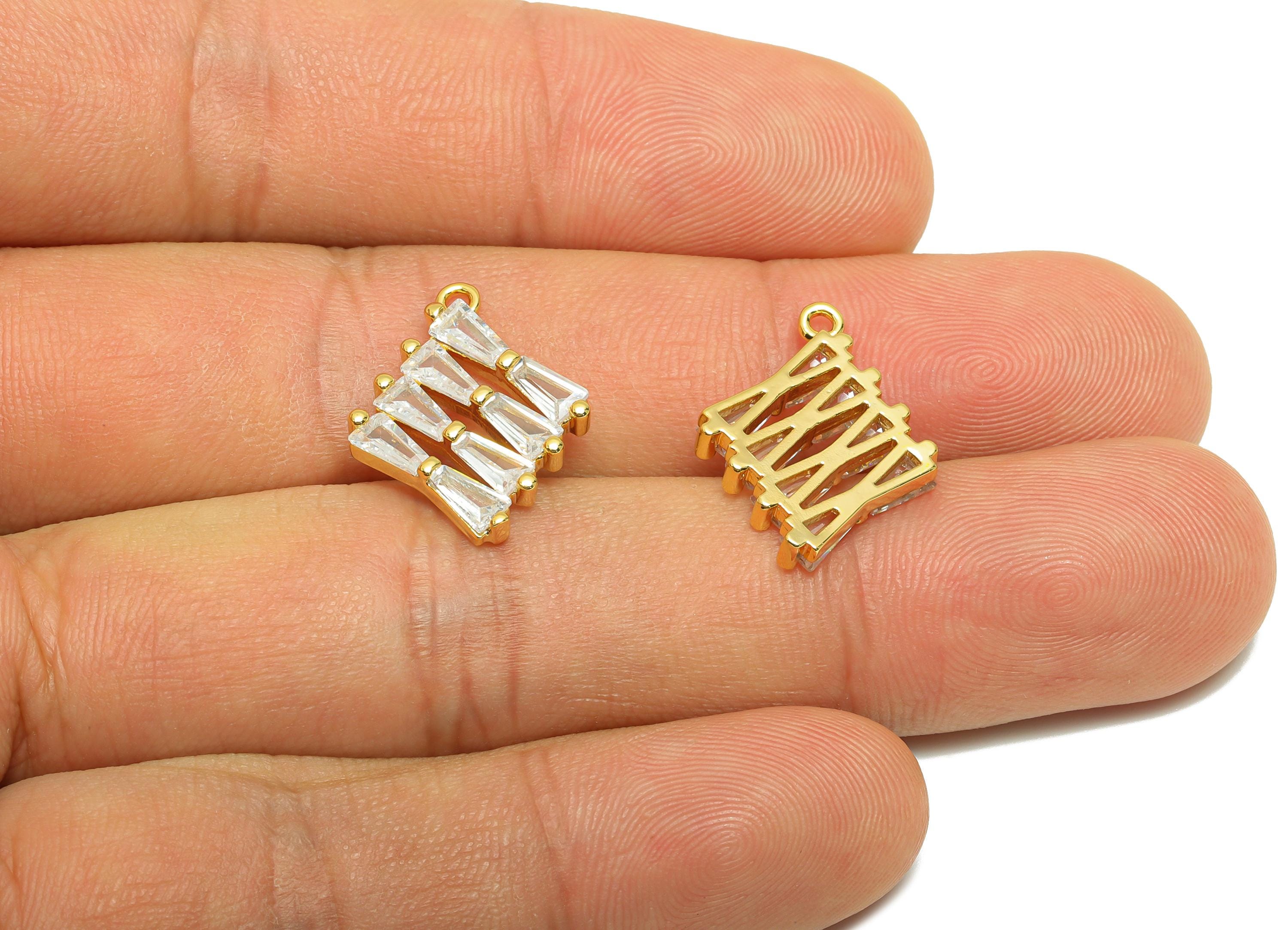 Gold Rhombic Pendant - Brass Geometric Charm with Tapered Zircon - Crystal Necklace Accessory - 18K Real Gold Plating -19x15x2.57mm- RGP8870 - DOMEDBAZAAR