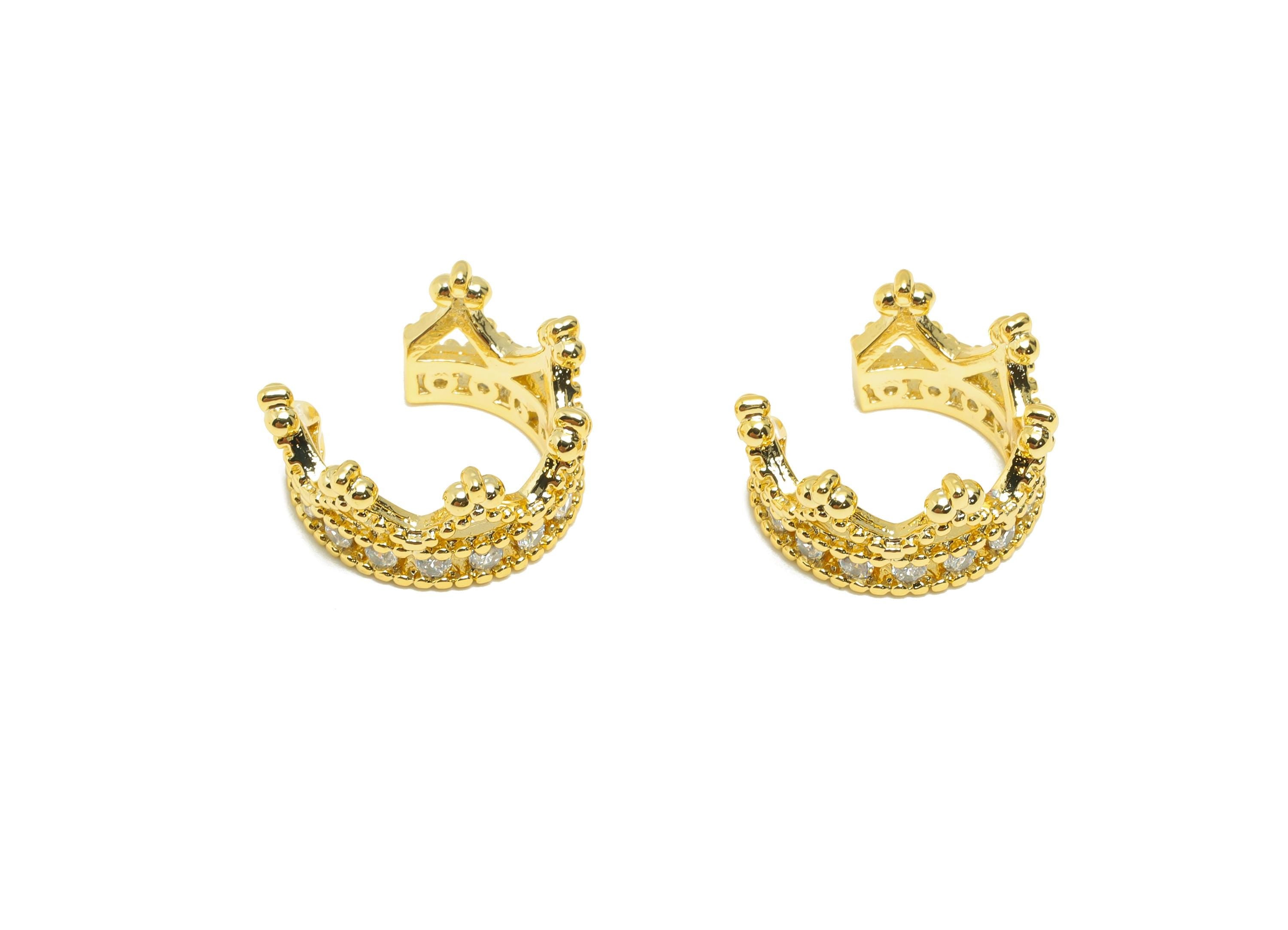 Brass Crown Cuff Earring - Gold Ring with Crystal Accents - Cubic Zircon Open Cuff Earring - 18K Real Gold Plating - 13x11.3x6.84mm- RGP8875 - DOMEDBAZAAR