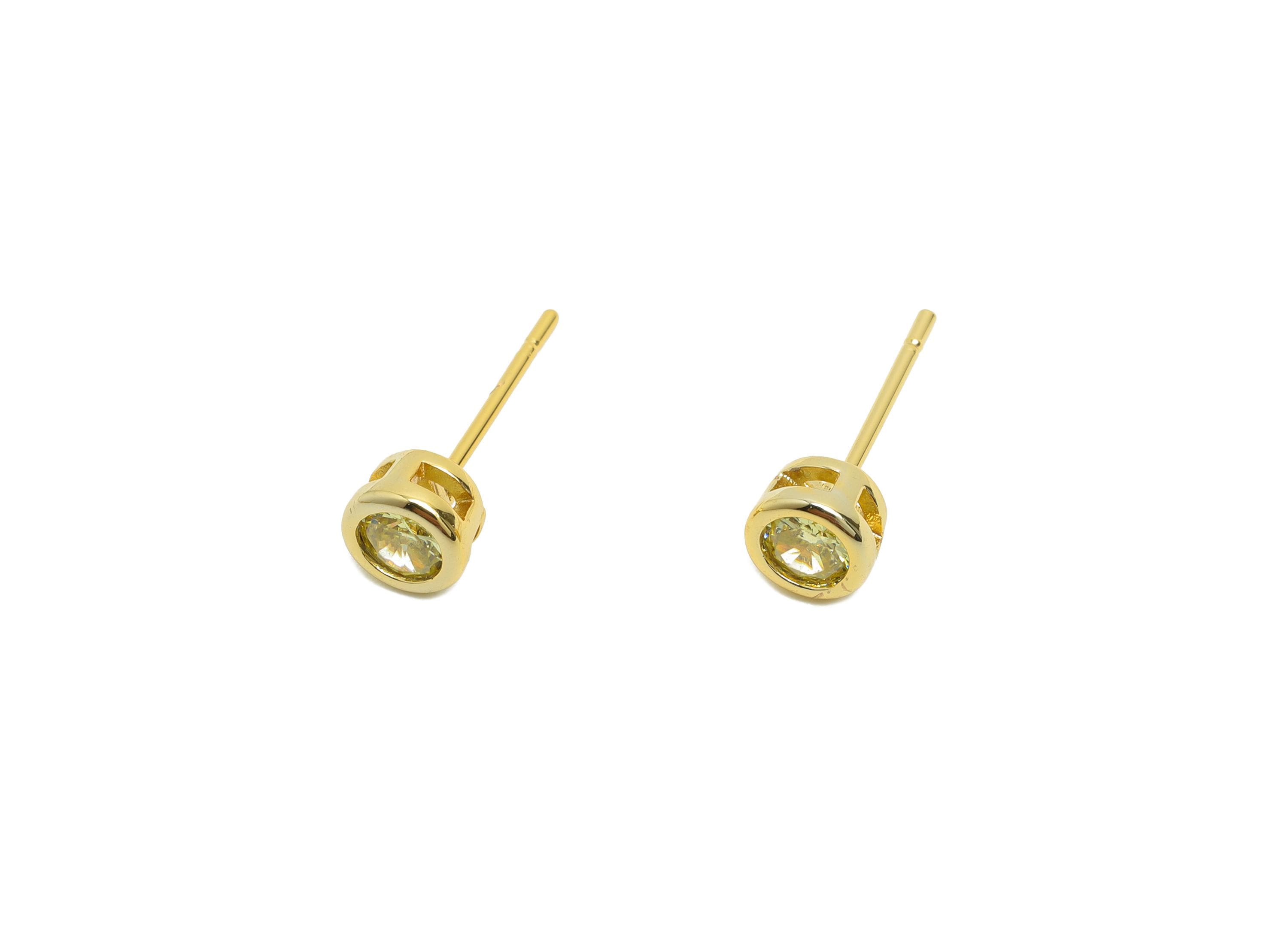 Brass CZ Earring Post - Brass Golden (CZ-05) Earring Stud - Zircon Earring Post - Gold Jewelry - 18K Real Gold Plated - 15x5x3mm - RGP8397P - DOMEDBAZAAR