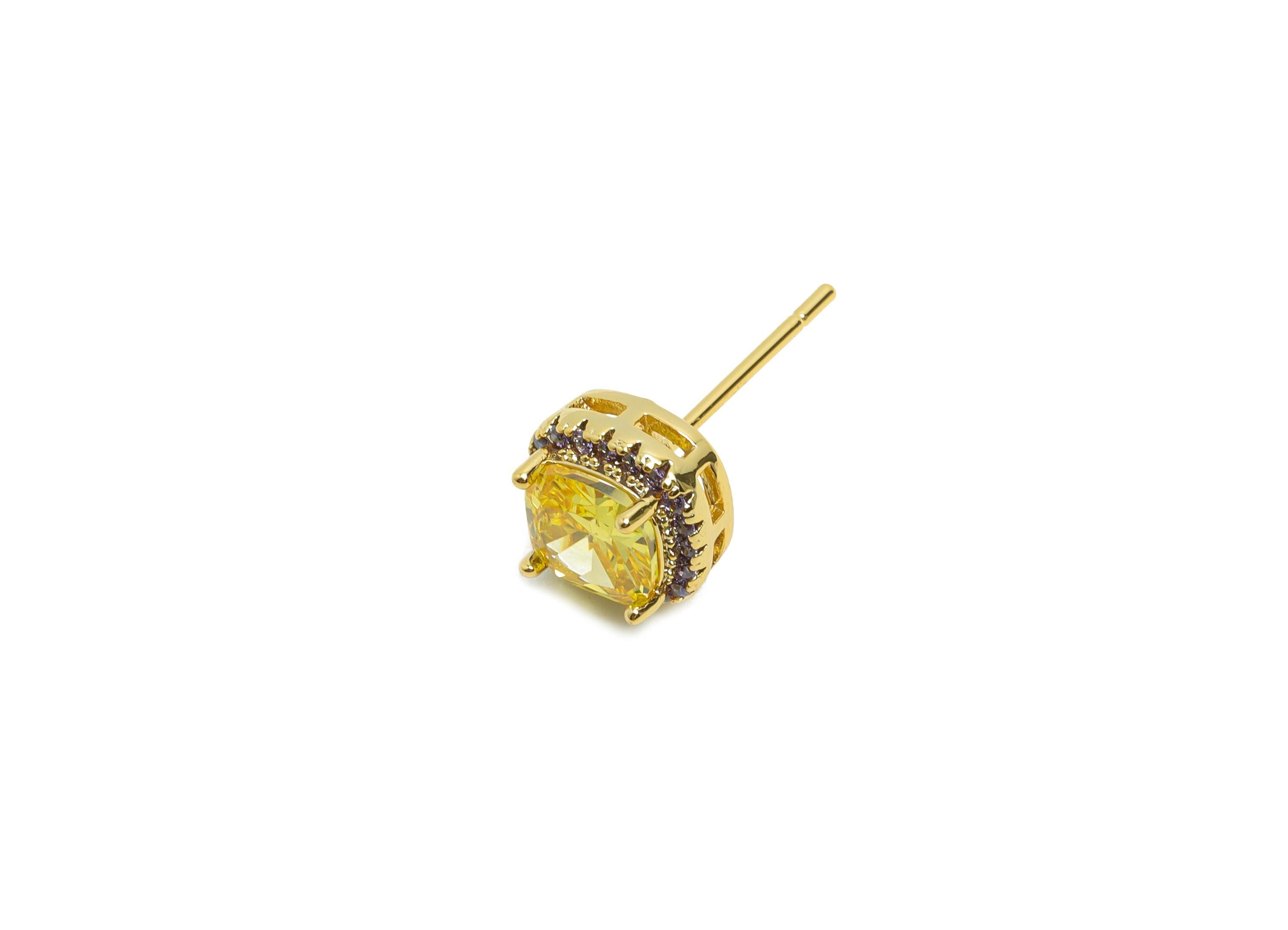 Brass Square Earring Post - Brass Zircon Earring Stud - Yellow CZ Earring Stud - Gold Jewelry - 18K Real Gold Plating - 17x8x5mm - RGP8398U - DOMEDBAZAAR