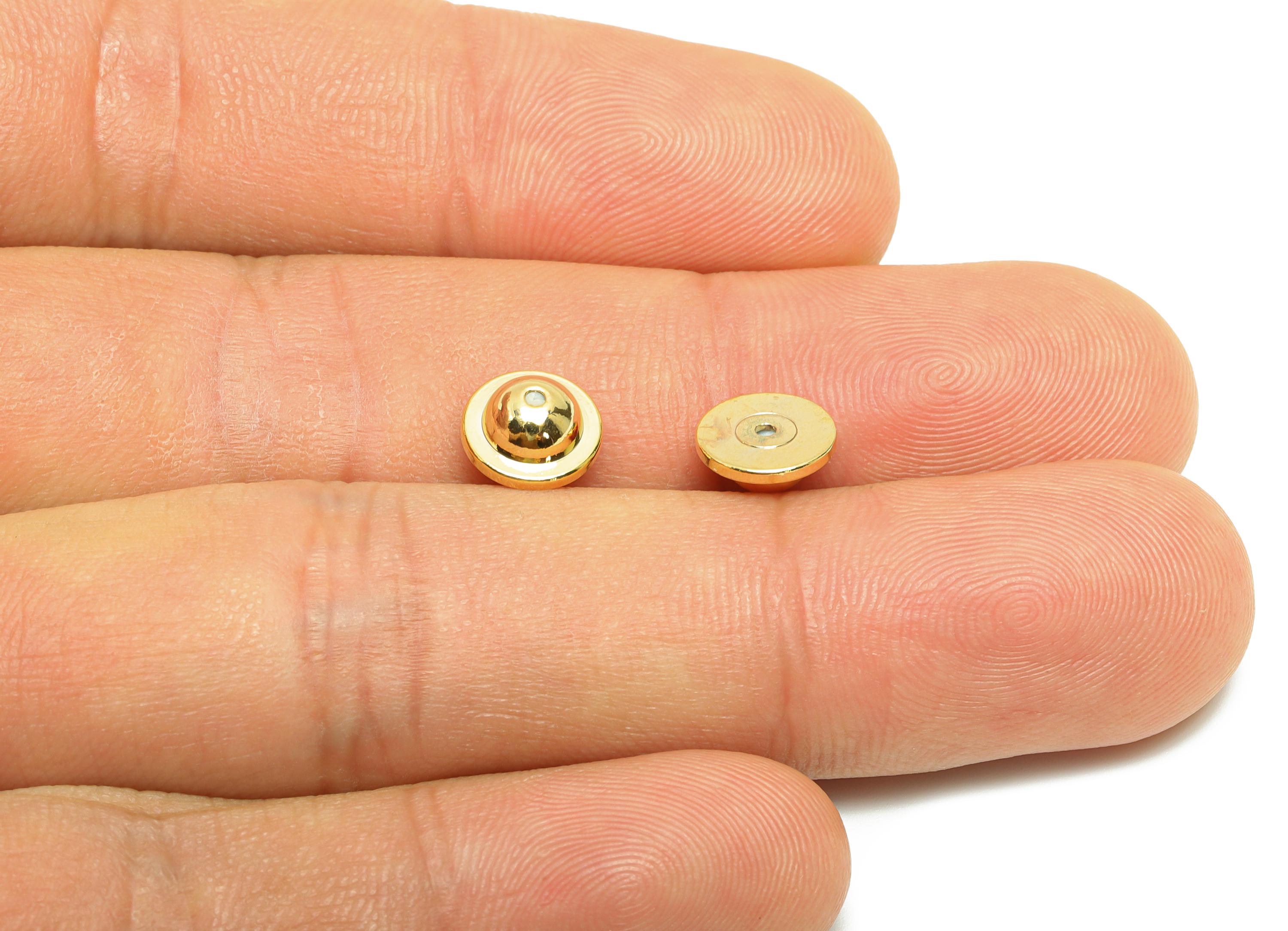 Brass Dome Disc Earring Stopper - Gold Secure Earring Backs - Flat Base Used as Earring Finding - 18K Real Gold Plating - 8x8x3.6mm- RGP8881 - DOMEDBAZAAR