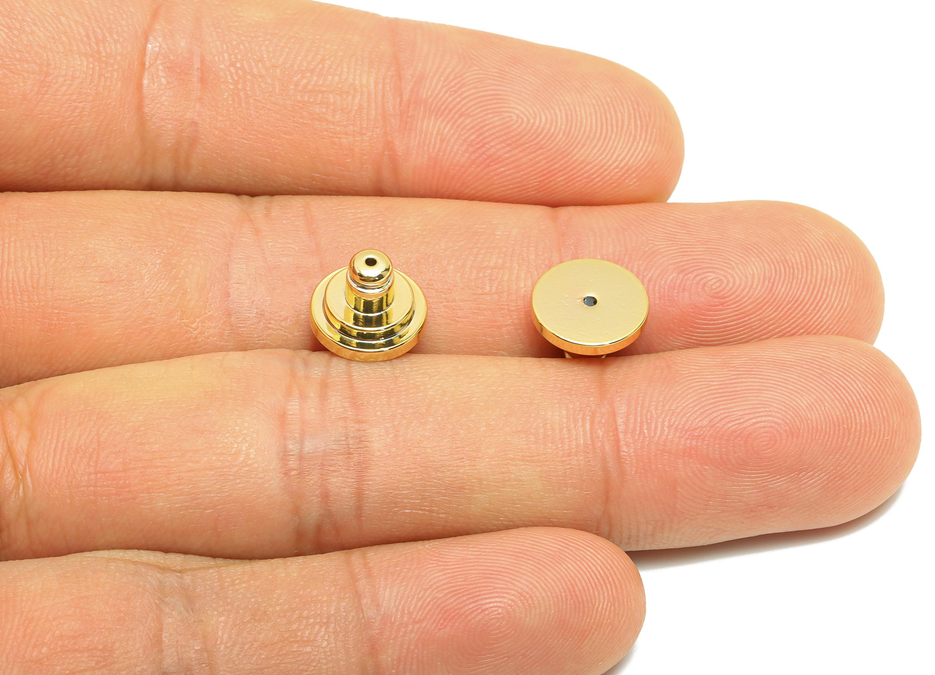 Brass Bullet Earring Stopper - Gold Secure Earring Backs - Flat Base Used as Earring Finding - 18K Real Gold Plating - 10x10x7.23mm- RGP8883 - DOMEDBAZAAR