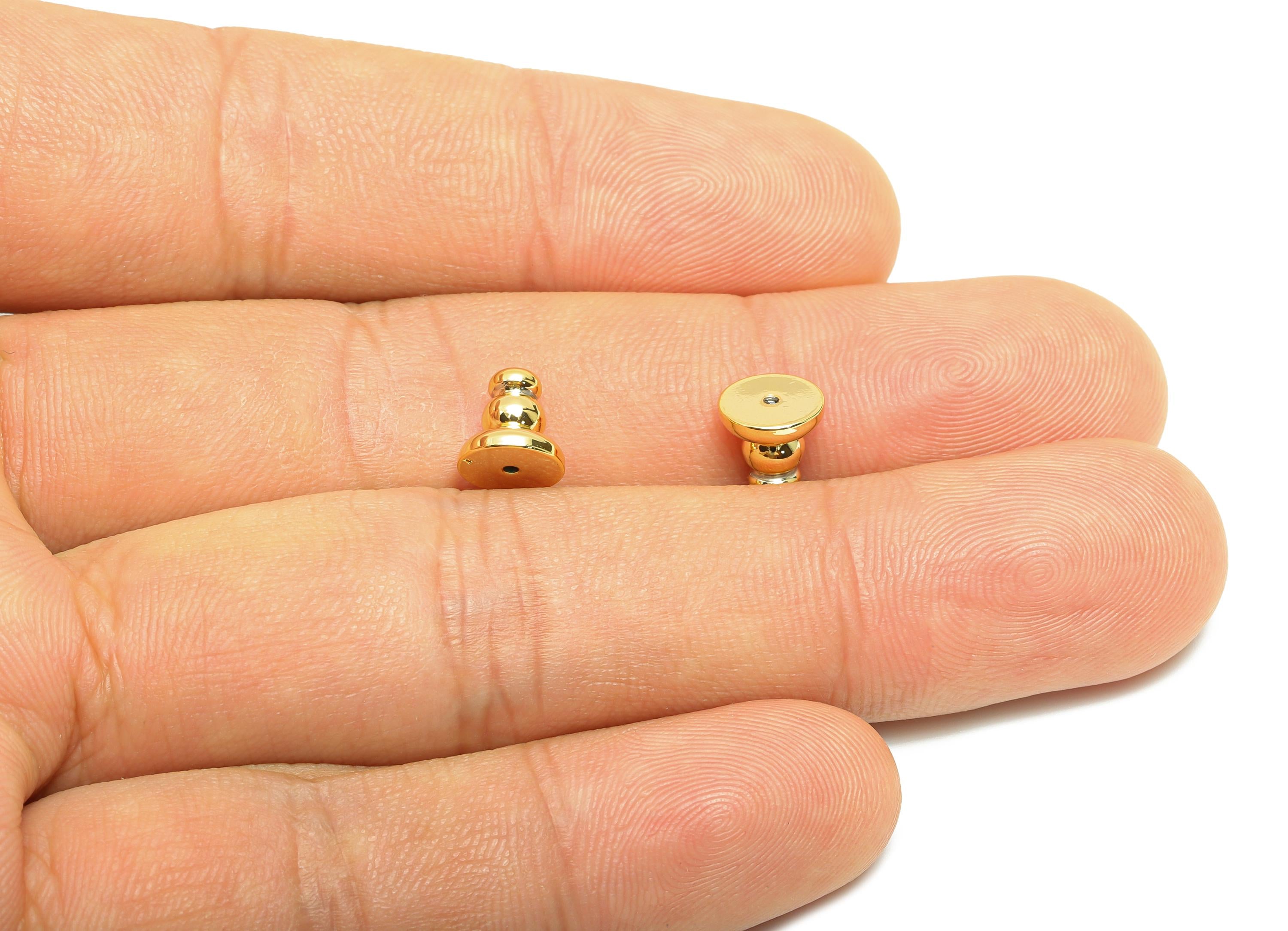 Brass Gourd Earring Stopper - Gold Gourd Secure Earring Backs - Flat Disc Top Used as Ear Finding - 18K Real Gold Plating - 7x7x7mm- RGP8883 - DOMEDBAZAAR