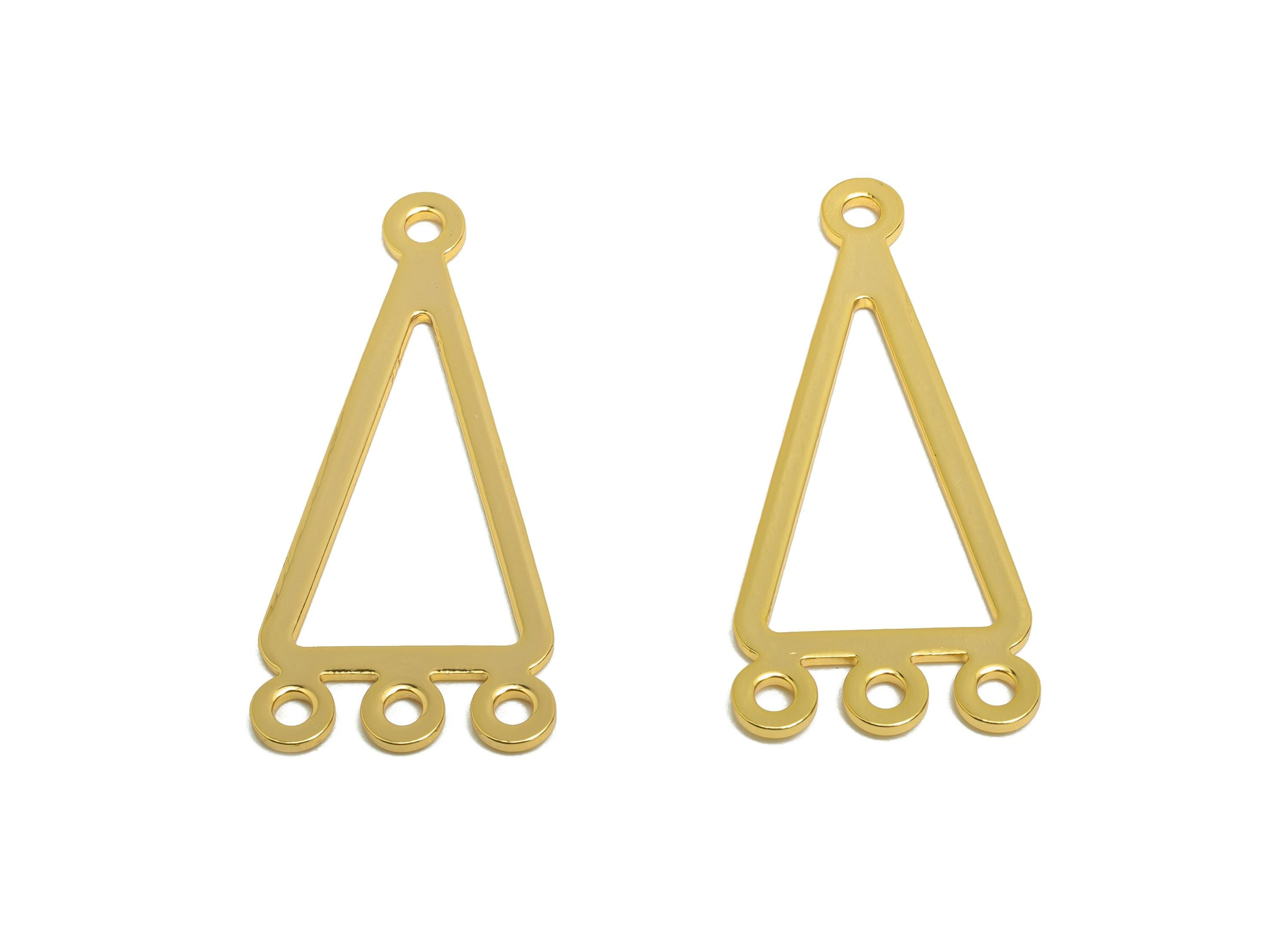 Triangular Connector Charm - Brass Modern Jewelry Finding - Gold Connector Charm with Four Loop - 18K Real Gold Plated - 32x14x1mm -RGP10212 - DOMEDBAZAAR