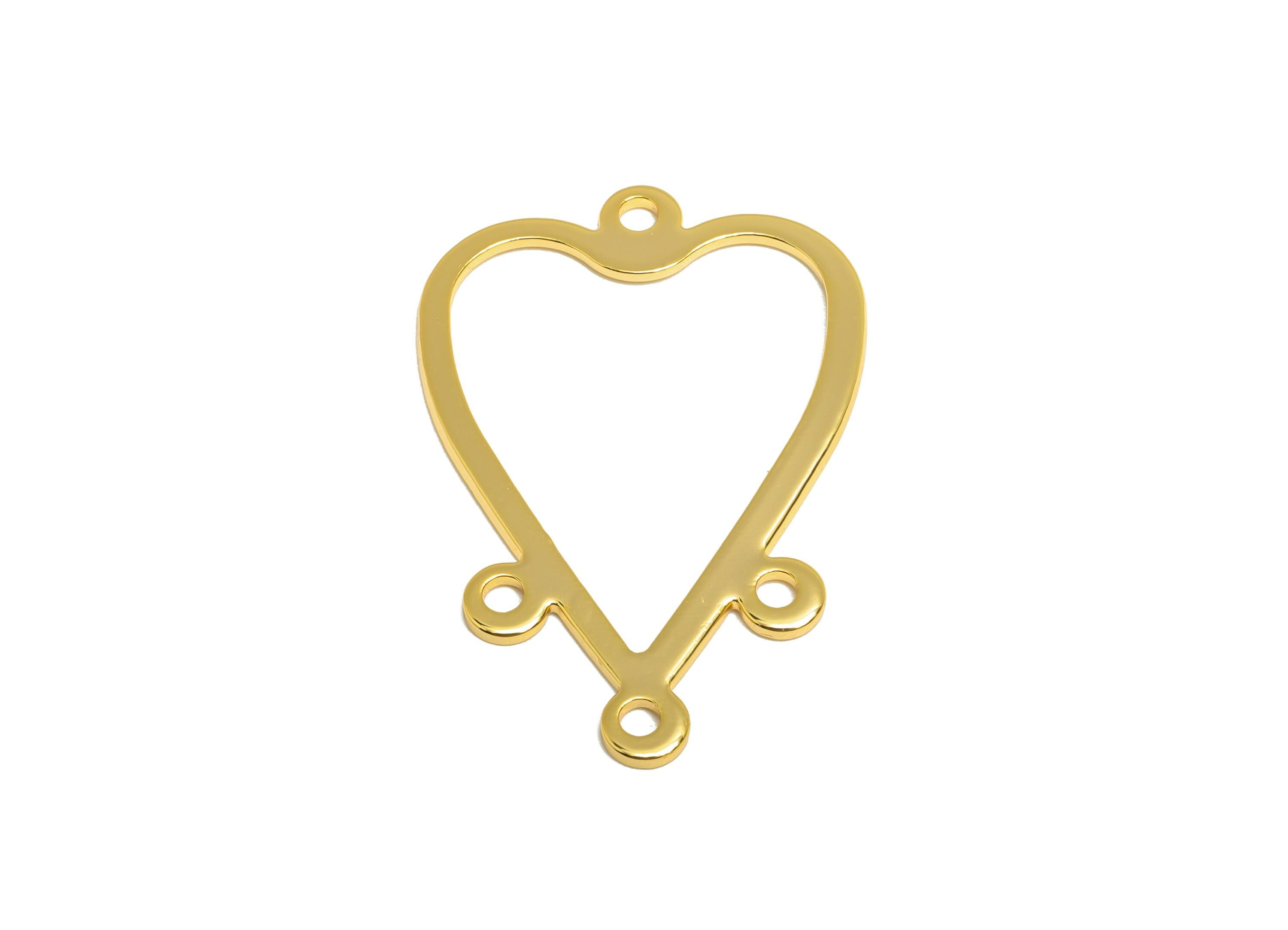 Heart Connector Charm - Brass Chandelier Jewelry - Gold Connector Charm with Four Loop - 18K Real Gold Plating - 32x21.5x0.8mm - RGP10214 - DOMEDBAZAAR