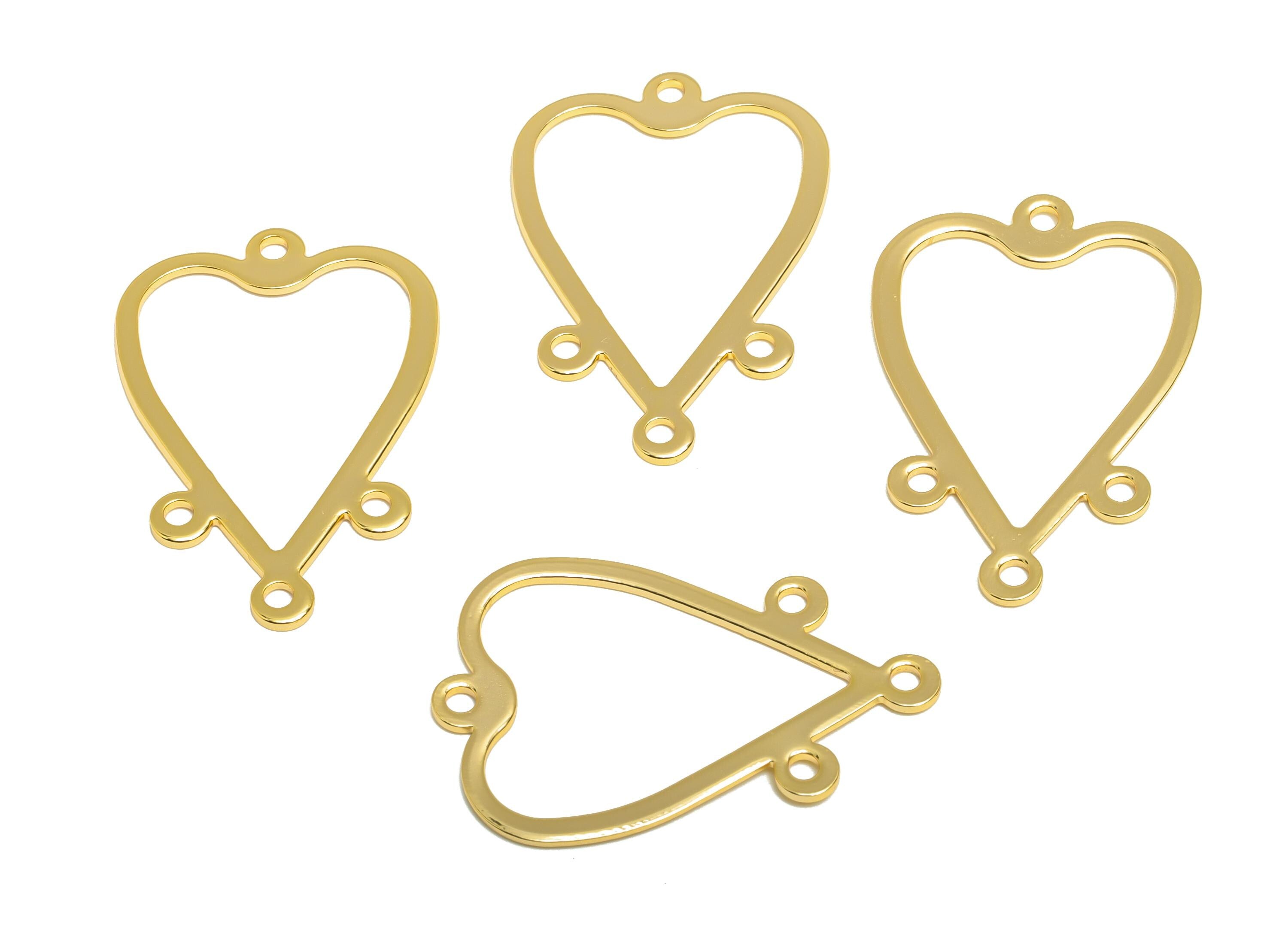 Heart Connector Charm - Brass Chandelier Jewelry - Gold Connector Charm with Four Loop - 18K Real Gold Plating - 32x21.5x0.8mm - RGP10214 - DOMEDBAZAAR
