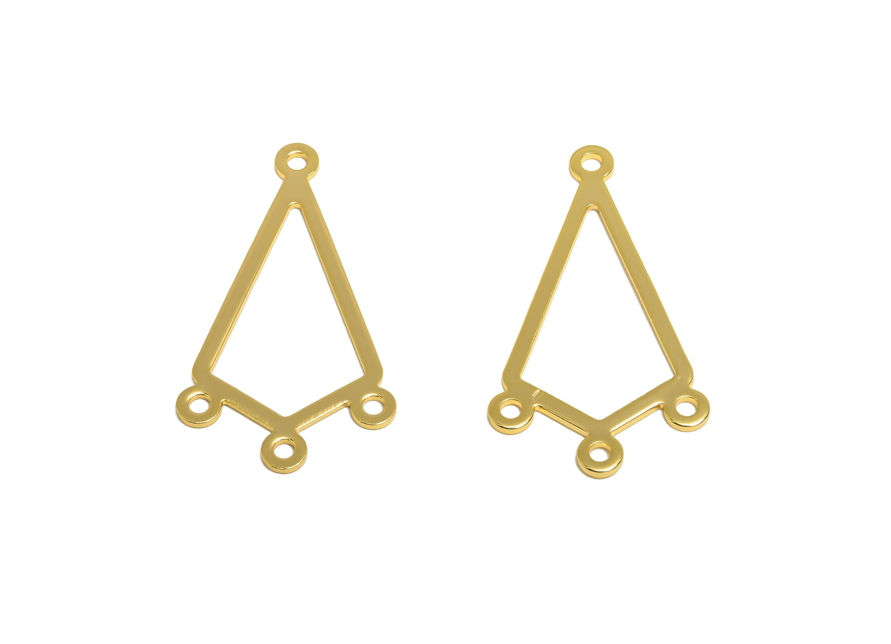 Brass Triangle Connector - Brass Chandelier Jewelry Finding - Connector with Four Loop - 18K Real Gold Plating - 35x19x0.8mm - RGP10211 - DOMEDBAZAAR