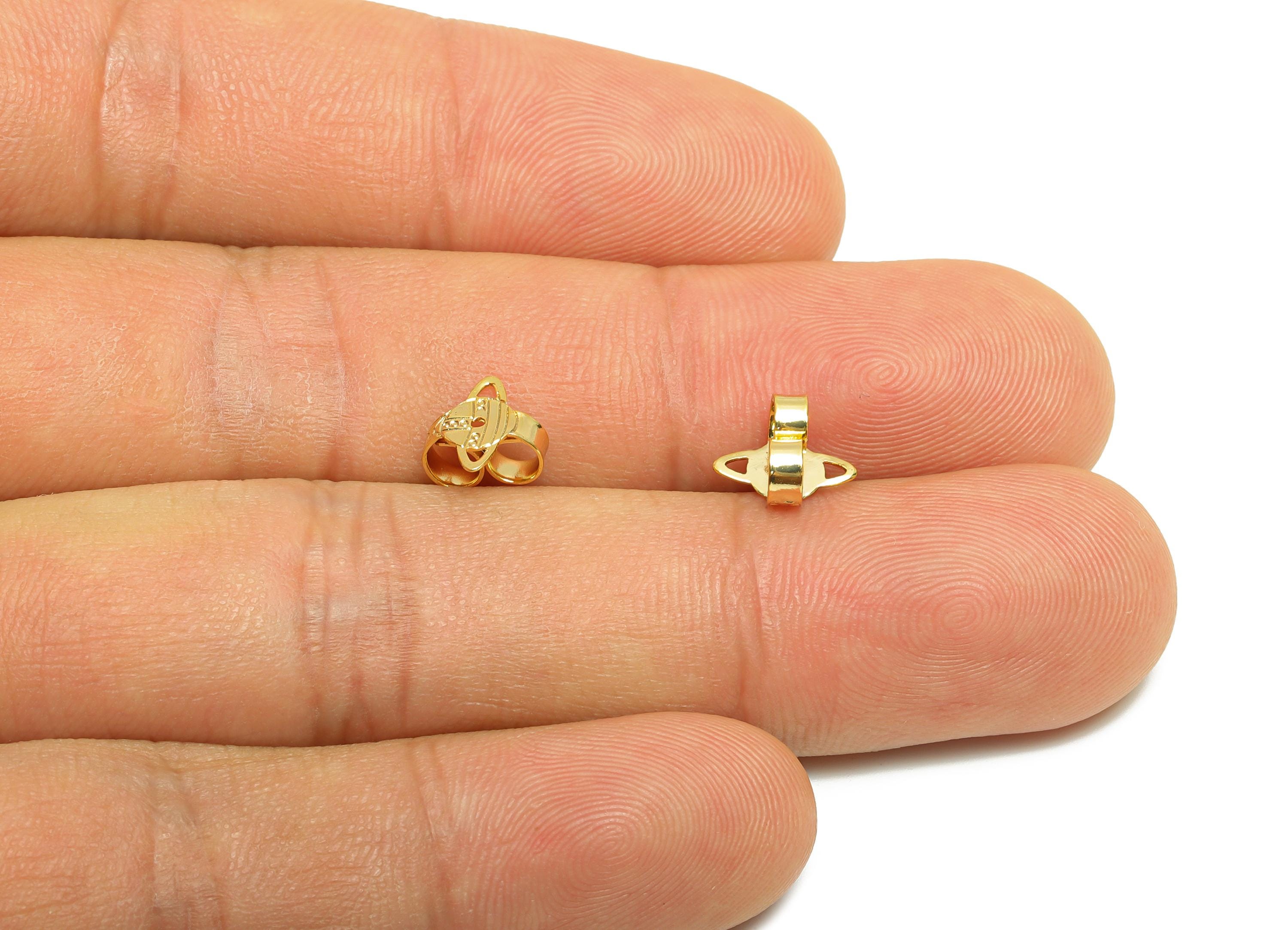 Brass Planet Earring Stopper - Gold Secure Earring Backs - Celestial Used as Ear Finding - 18K Real Gold Plating - 8.7x7.45x4.5mm - RGP8889 - DOMEDBAZAAR