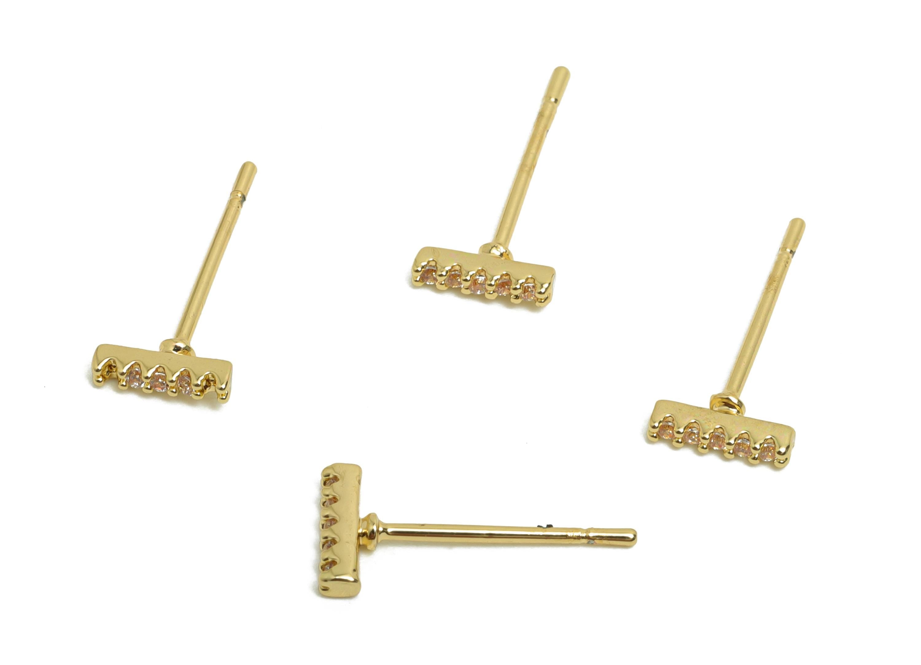 Brass CZ Earring Post - Brass Zircon Earring Stud - Geometry CZ Earring Stud - Gold Jewelry - 18K Real Gold Plating - 14.5x6.4x1mm - RGP8401 - DOMEDBAZAAR