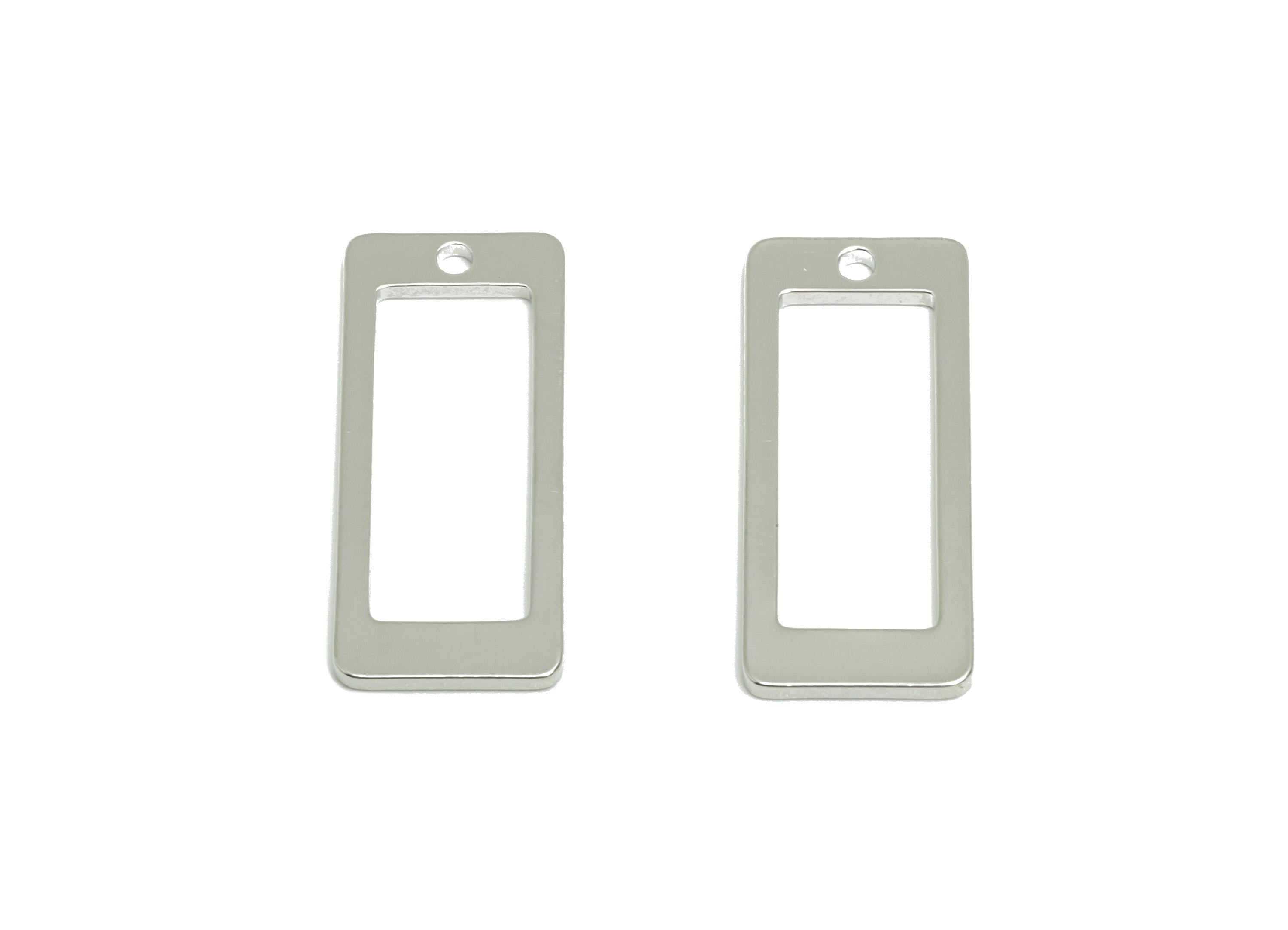 Brass Rectangle Earring Charm - Raw Brass Rectangular Frame Earring Charms - Geometry Charm - Silver Tone Plated - 24x10x1.14mm - PP10956S - DOMEDBAZAAR