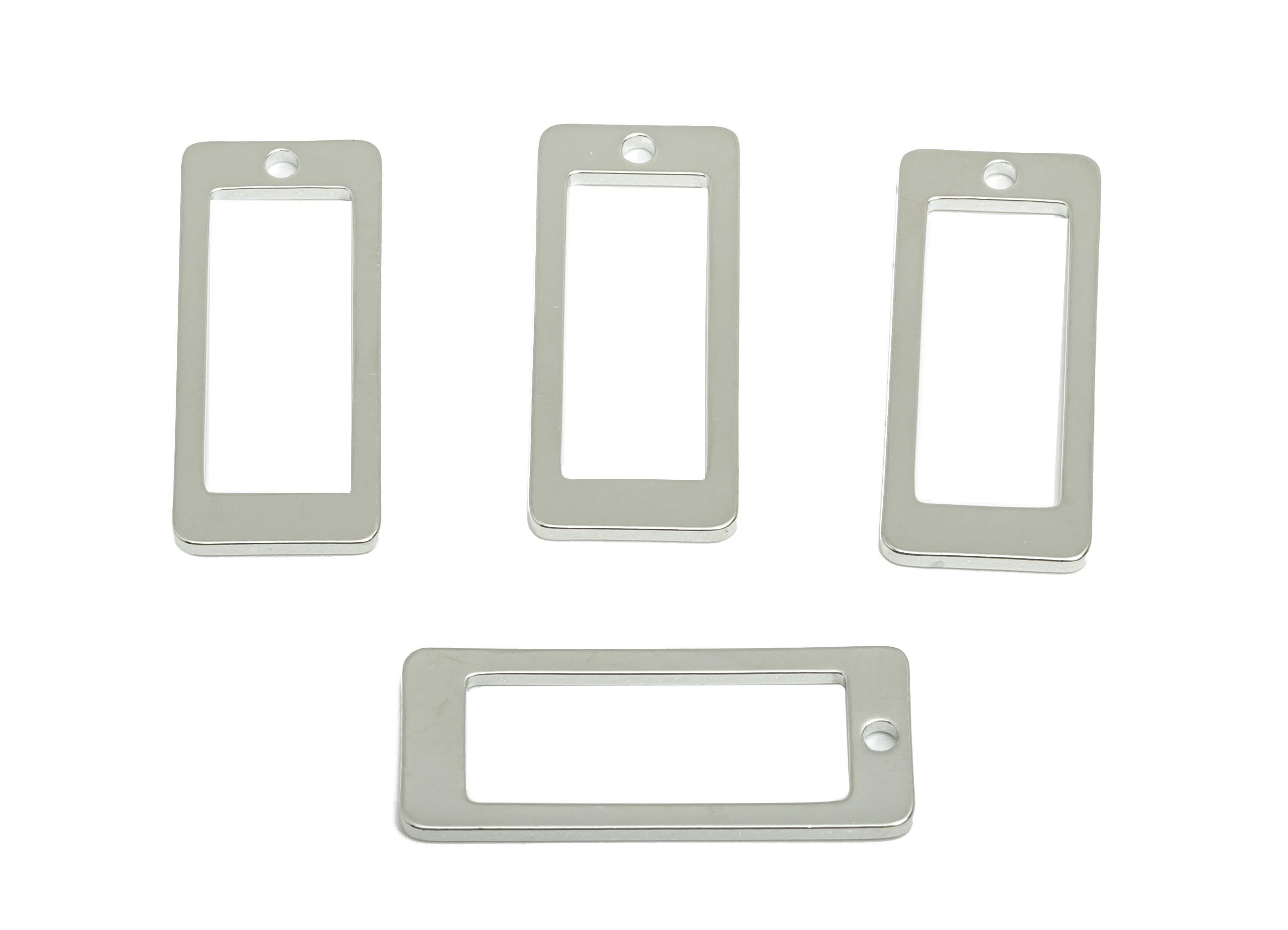 Brass Rectangle Earring Charm - Raw Brass Rectangular Frame Earring Charms - Geometry Charm - Silver Tone Plated - 24x10x1.14mm - PP10956S - DOMEDBAZAAR