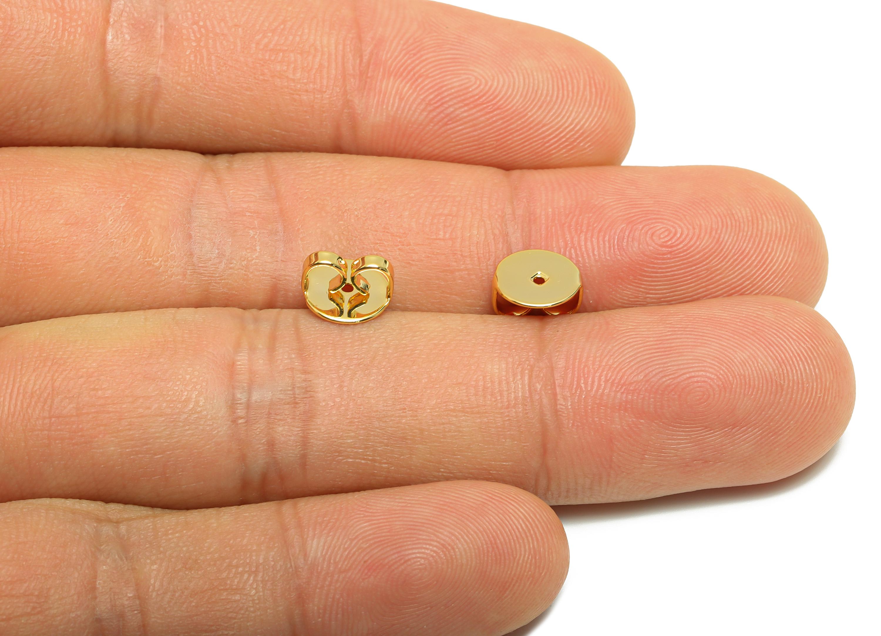 Brass Round Earring Stopper - Gold Butterfly Earring Backs - Secure Used as Ear Finding - 18K Real Gold Plating - 7.9x7.5x4.12mm - RGP8890 - DOMEDBAZAAR