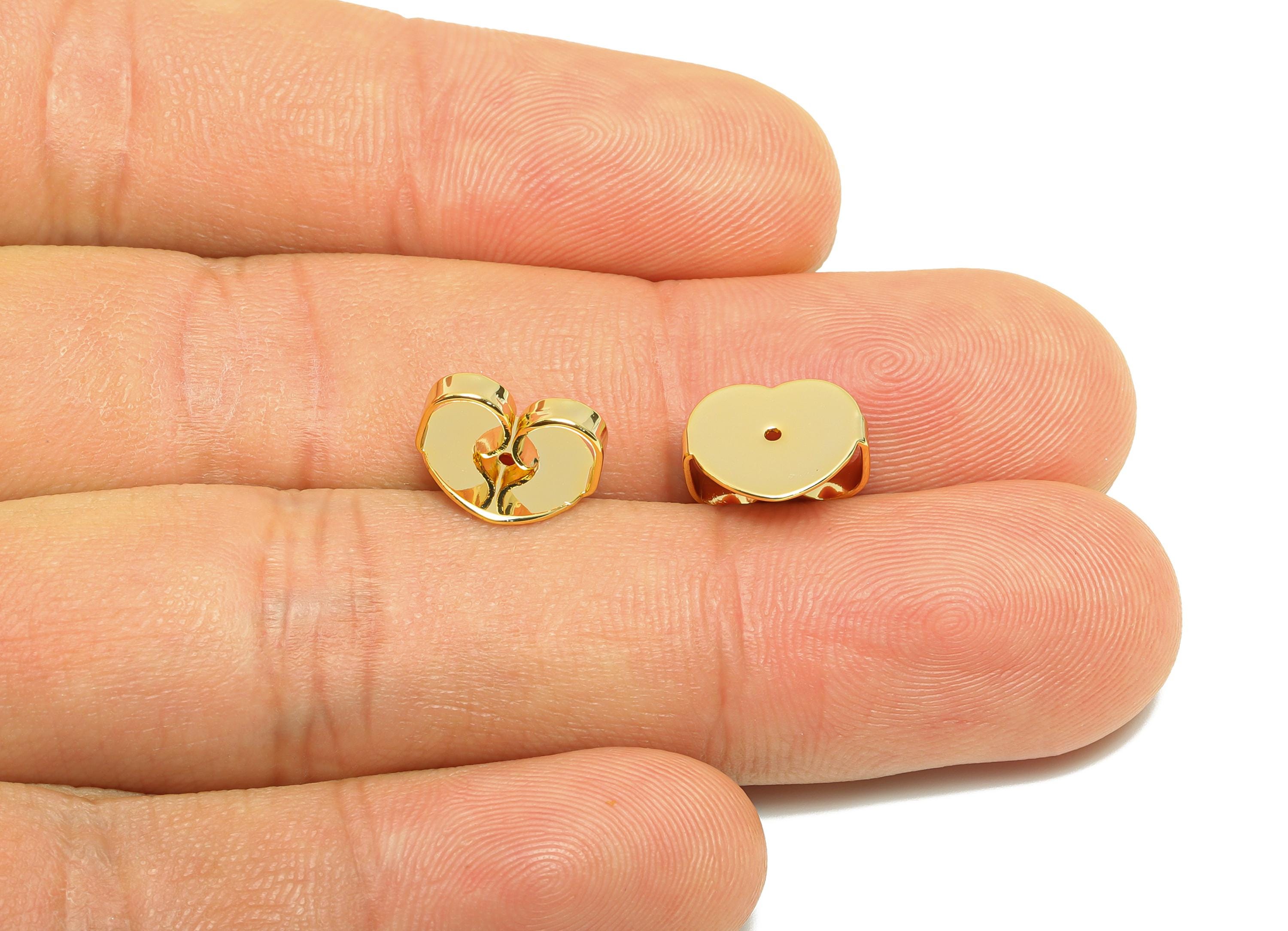 Brass Heart Earring Stopper - Gold Butterfly Earring Backs - Secure Clasp Used as Earring - 18K Real Gold Plating - 10.7x8.9x5.3mm - RGP8891 - DOMEDBAZAAR