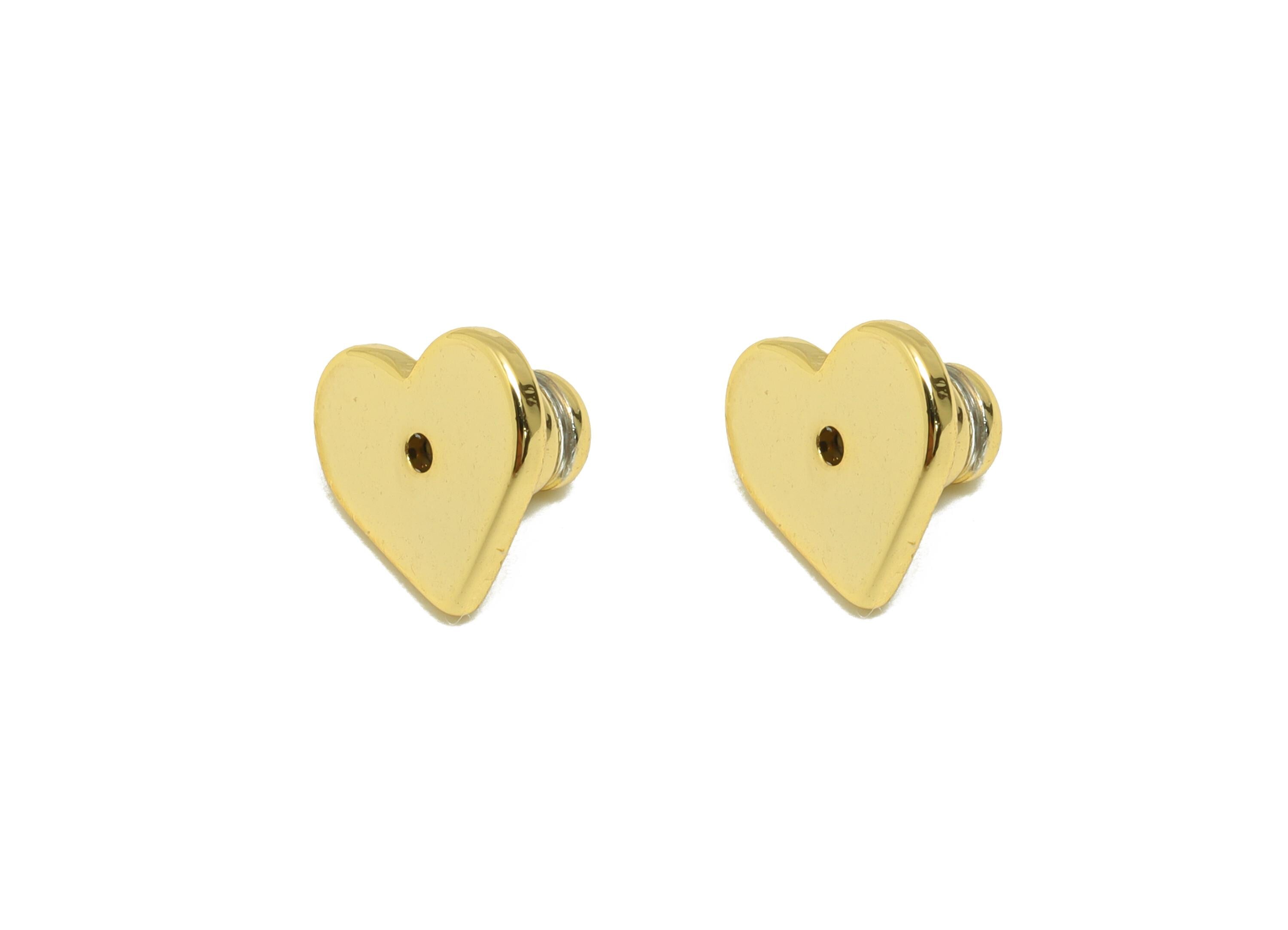Brass Heart Earring Stopper - Gold Secure Earring Backs - Flat Disc Top Used as Ear Finding - 18K Real Gold Plating - 8.8x7.4x5.4mm- RGP8893 - DOMEDBAZAAR
