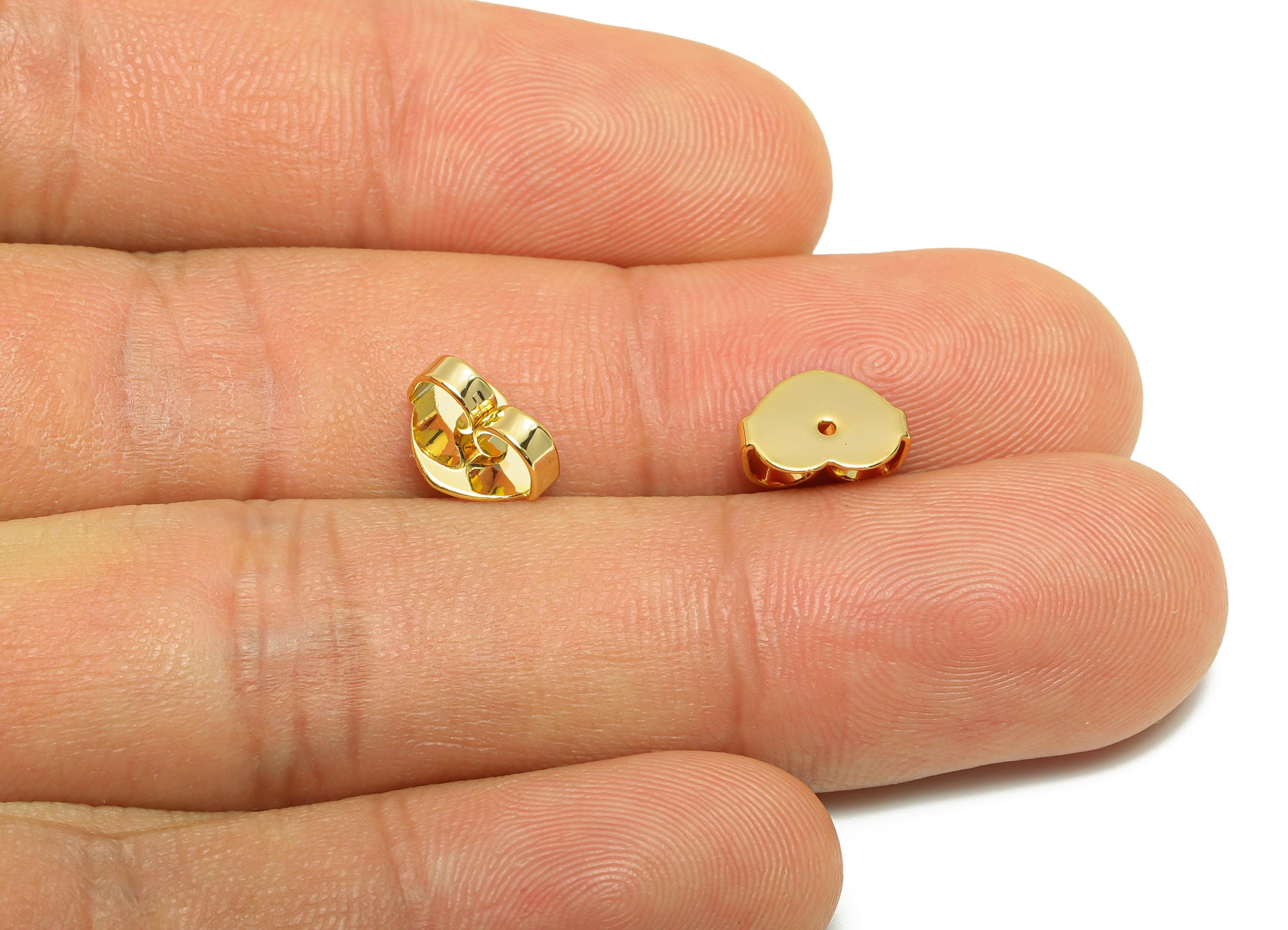 Brass Heart Earring Stopper - Gold Butterfly Earring Backs - Secure Clasp Used as Earring - 18K Real Gold Plating - 9x7x3.9mm - RGP8892 - DOMEDBAZAAR