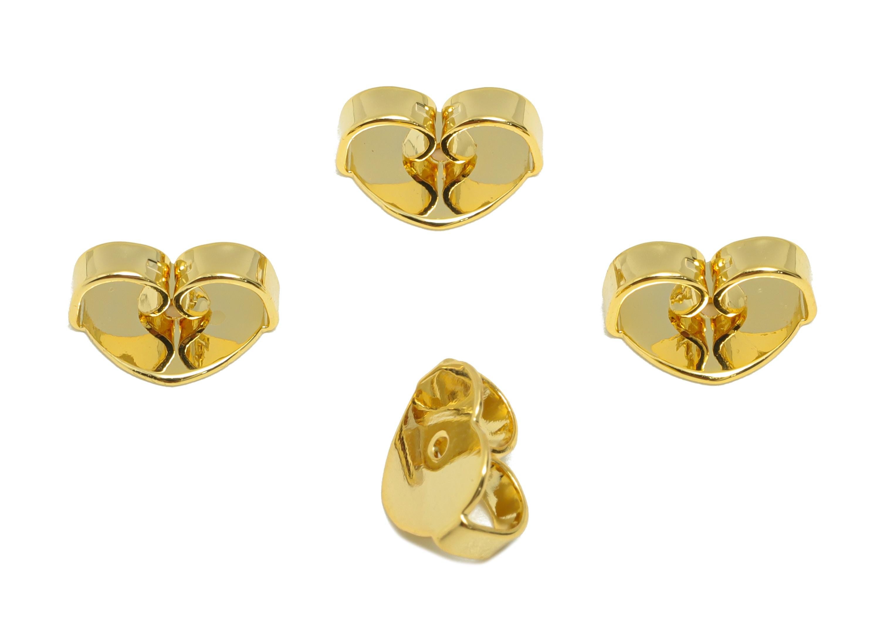 Brass Heart Earring Stopper - Gold Butterfly Earring Backs - Secure Clasp Used as Earring - 18K Real Gold Plating - 9x7x3.9mm - RGP8892 - DOMEDBAZAAR