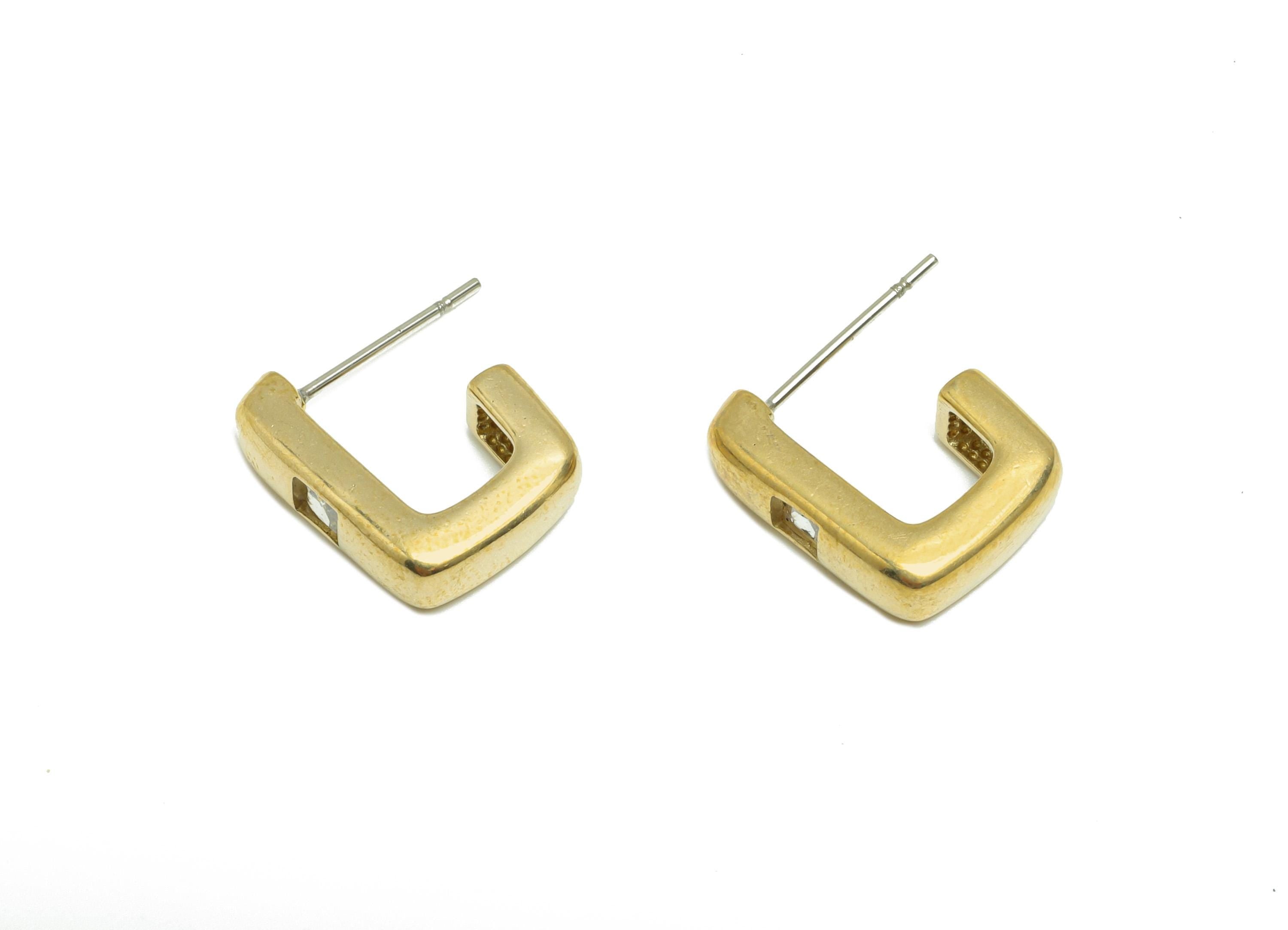 Brass Hoop Earring Stud - Raw Brass Zircon Square Hoop Post - Brass Geometric Chunky Earring - Fashion Earring - 14x12x4mm - PP10950 - DOMEDBAZAAR