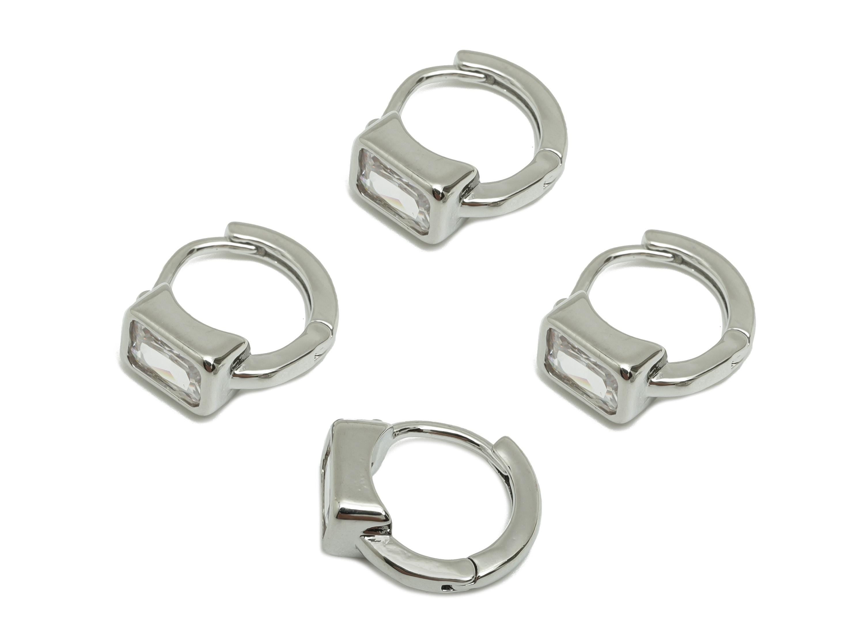 Brass CZ Hoop Earring - Brass Cubic Zircon Huggie Earring - Brass Elegant Hoop Earring - 18k Real White Gold Plating - 12x11x5mm - RGP10247 - DOMEDBAZAAR