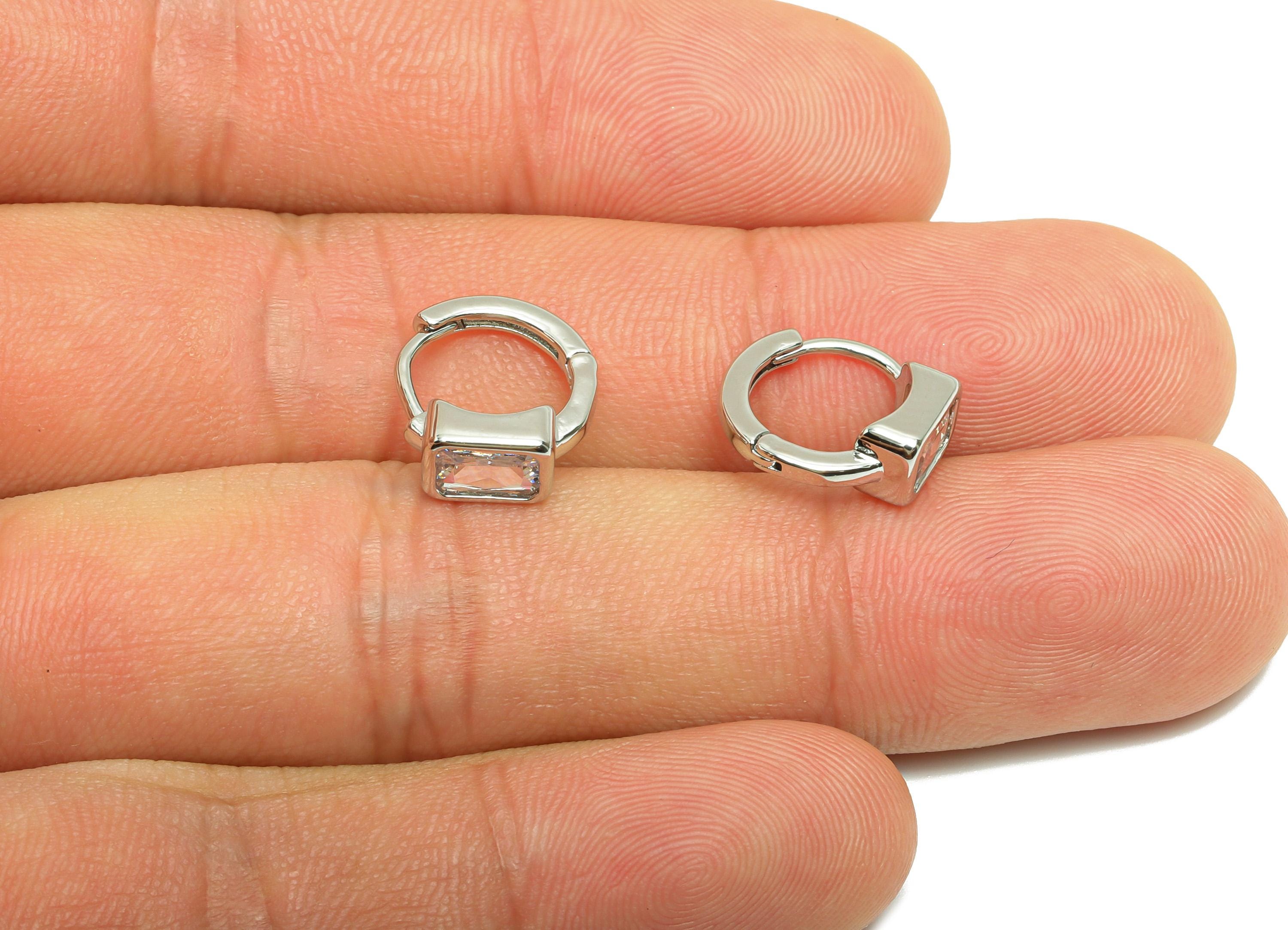 Brass CZ Hoop Earring - Brass Cubic Zircon Huggie Earring - Brass Elegant Hoop Earring - 18k Real White Gold Plating - 12x11x5mm - RGP10247 - DOMEDBAZAAR