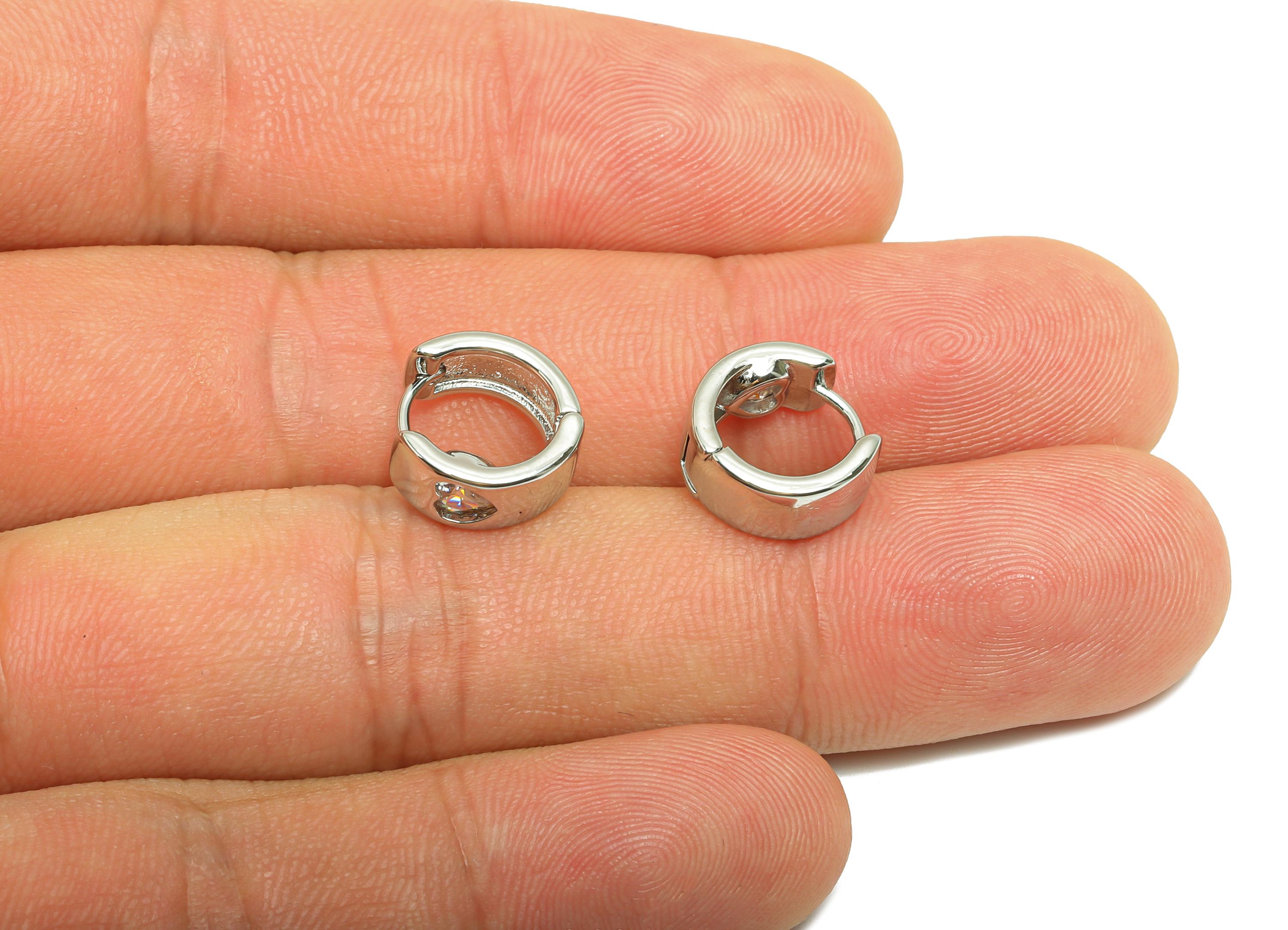 Brass CZ Hoop Earring - Brass Heart Zircon Huggie Earring  - Brass Elegant Hoop Earring - 18k Real White Gold Plating - 11x11x5mm - RGP10249 - DOMEDBAZAAR