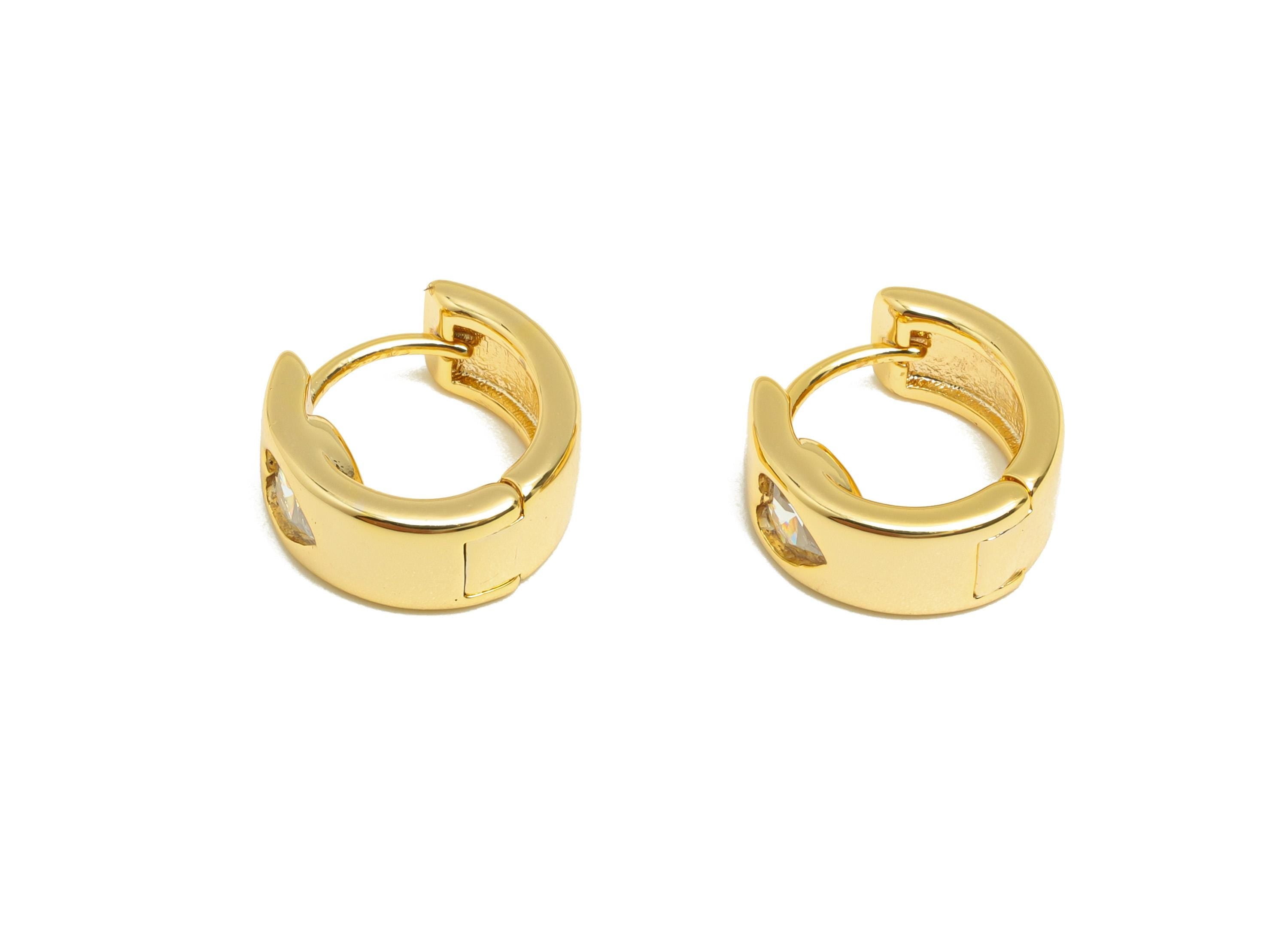 Brass CZ Hoop Earring - Brass Heart Zircon Huggie Earring - Brass Gold Elegant Hoop Earring - 18k Real Gold Plating - 11x11x5mm - RGP10248 - DOMEDBAZAAR