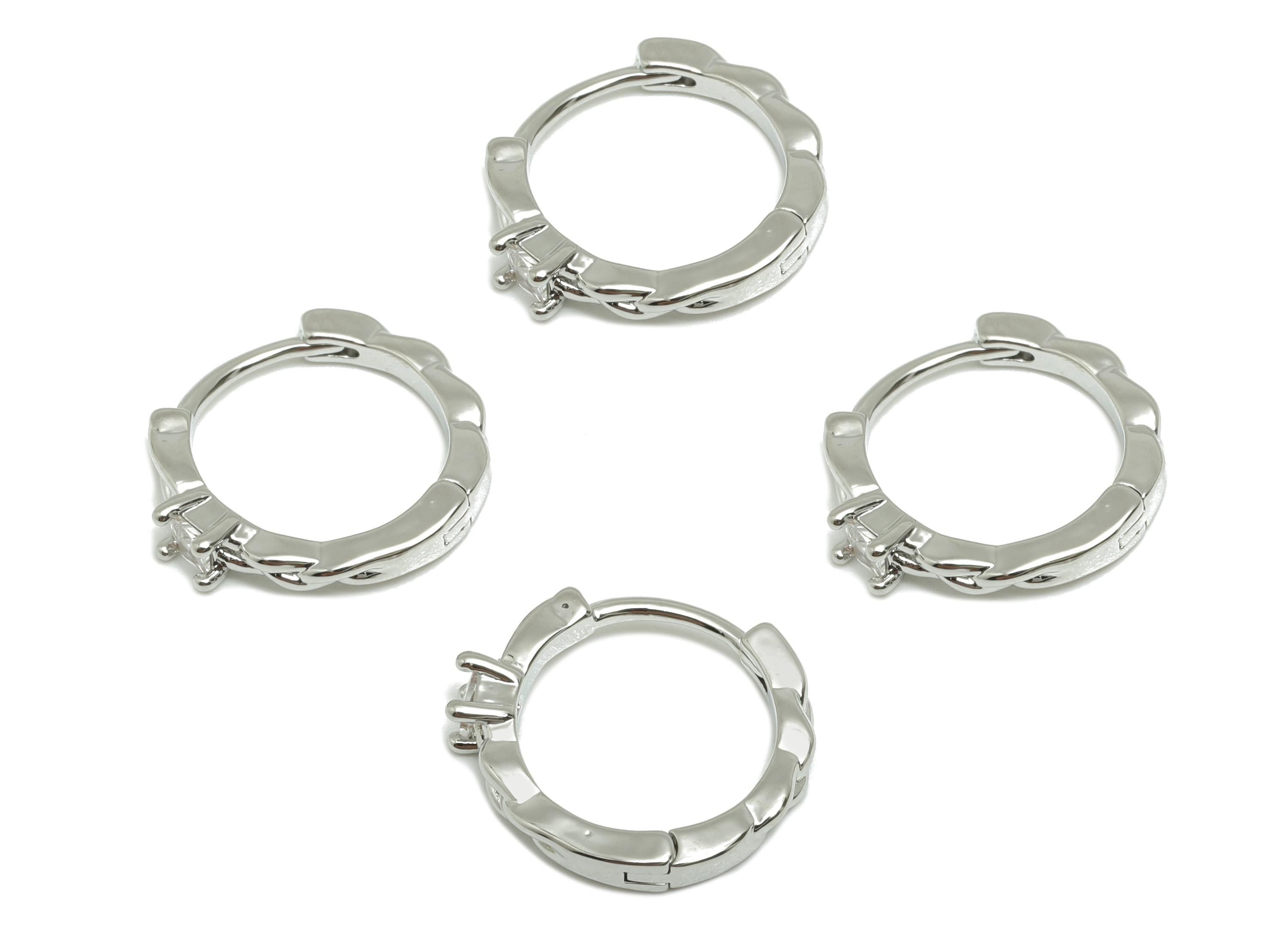 Brass CZ Hoop Earring - Brass Zircon Minimalist Huggie Earring - Elegant Hoop Earring - 18k Real White Gold Plating - 13x12x2.8mm - RGP10245 - DOMEDBAZAAR