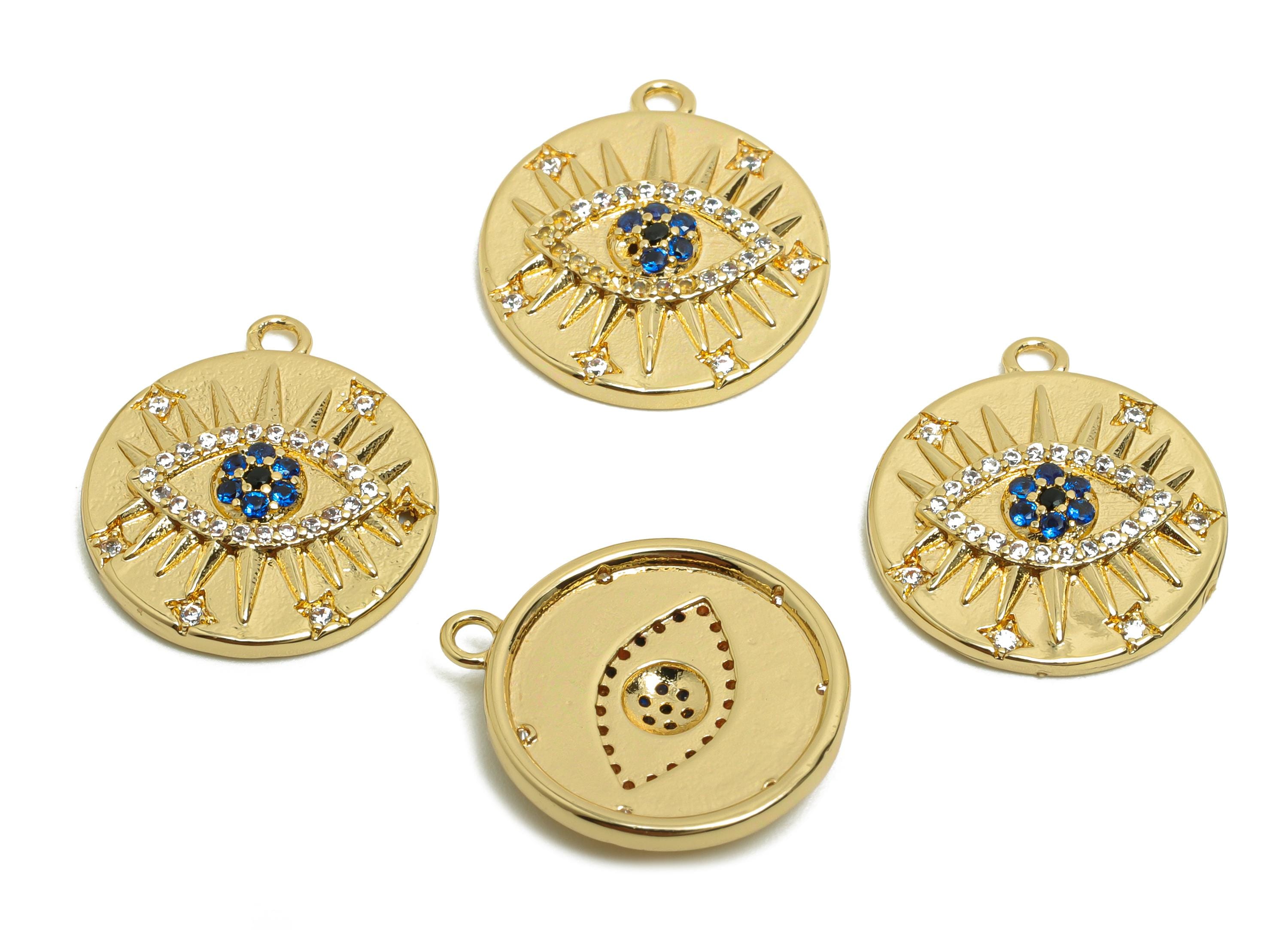 Brass CZ Earring Charm - Brass Eye Earring Charm - For Her - Zircon Round Pendant - Gold Jewelry - 18K Real Gold Plated - 17x15x2mm -RGP8399 - DOMEDBAZAAR